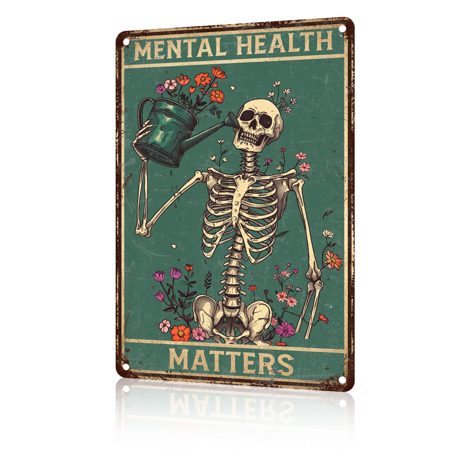 Anceky Funny Tin Signs Skull MentalMatters Sign Garden Tin Sign Vintage Aluminum Metal Sign for Backyard Fence Bedroom Living Room Outdoor Wall Decor 12×16 Inch