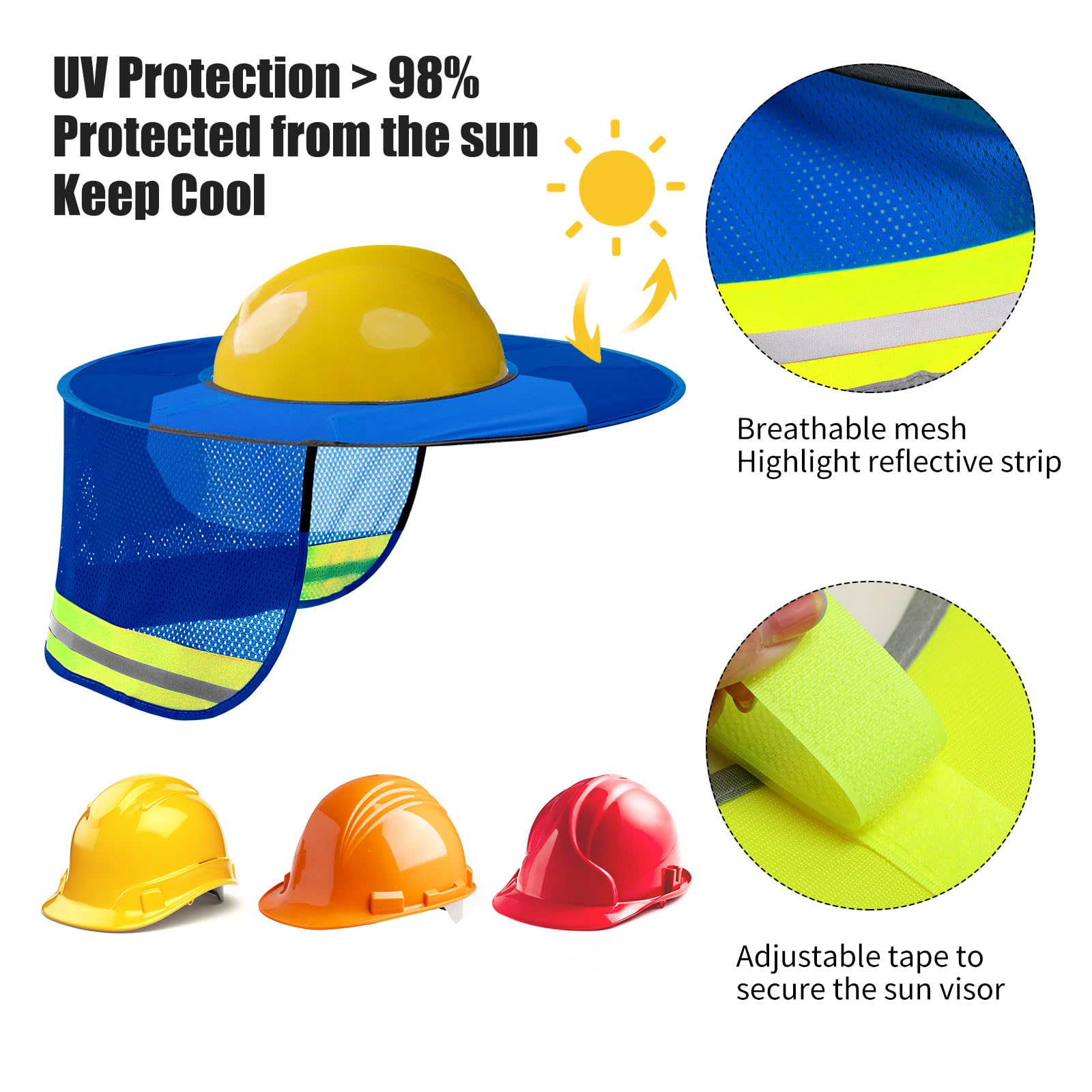 9 parasoles de alta visibilidad para casco duro, visera de sombrero duro, cubierta de ala dura, cubierta de cuello con tira reflectante, accesorios para hombres y mujeres, casco duro no incluido