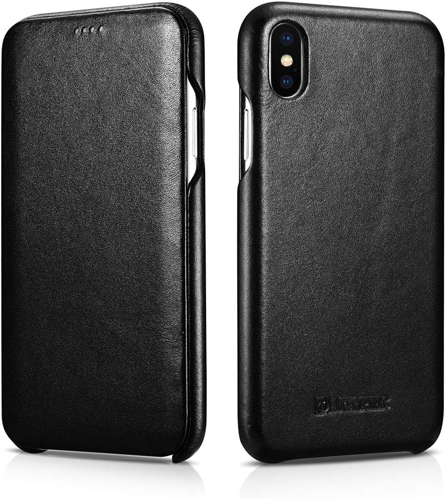 iPhone Xs Max Case,NIUJNE Genuine Leather Flip Wallet Case for iPhone Xs Max (6.5 inches) (Black)
