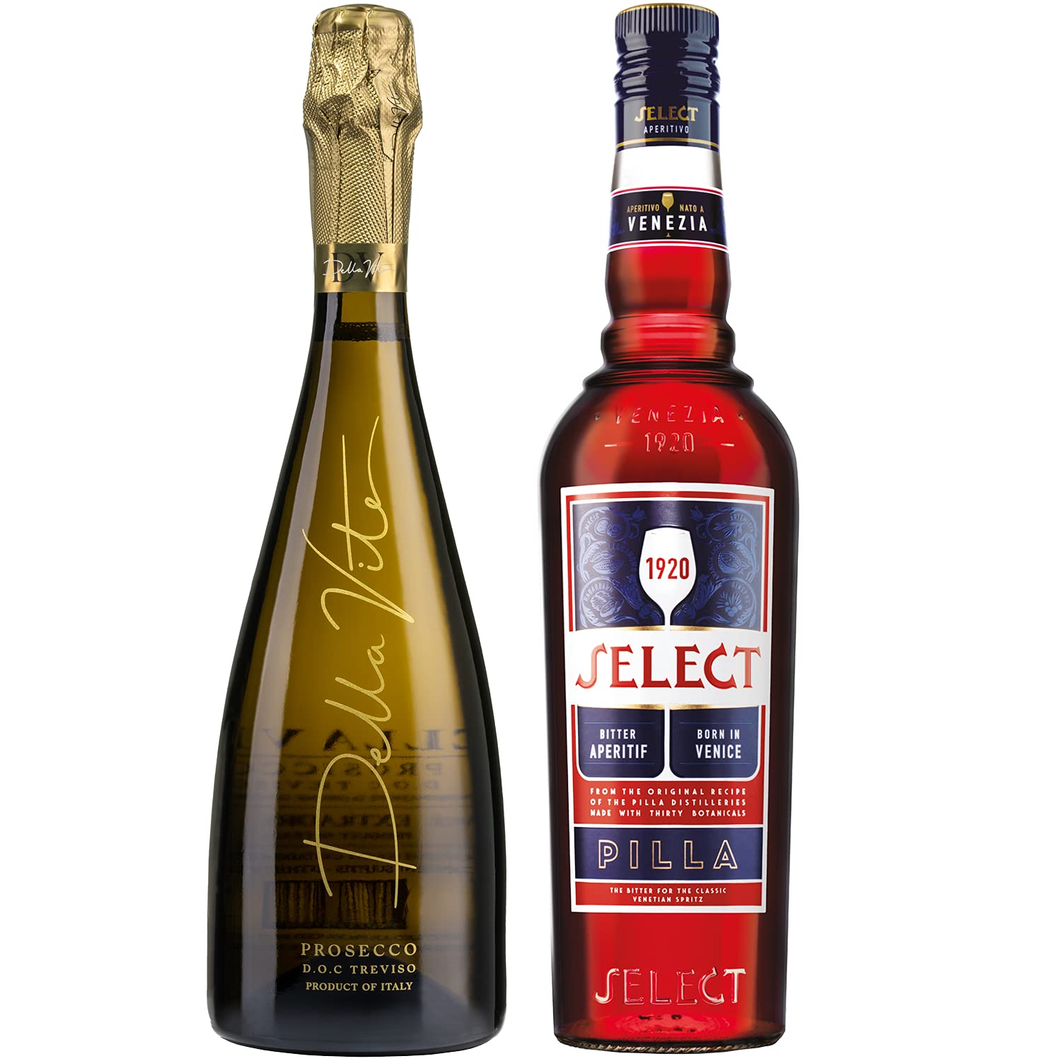 Della Vite Venetian Spritz Bundle - Treviso D.O.C Premium Italian Prosecco (11.5% 750ml) & Select Aperitivo Premium Italian Aperitif (17,5% 700ml)