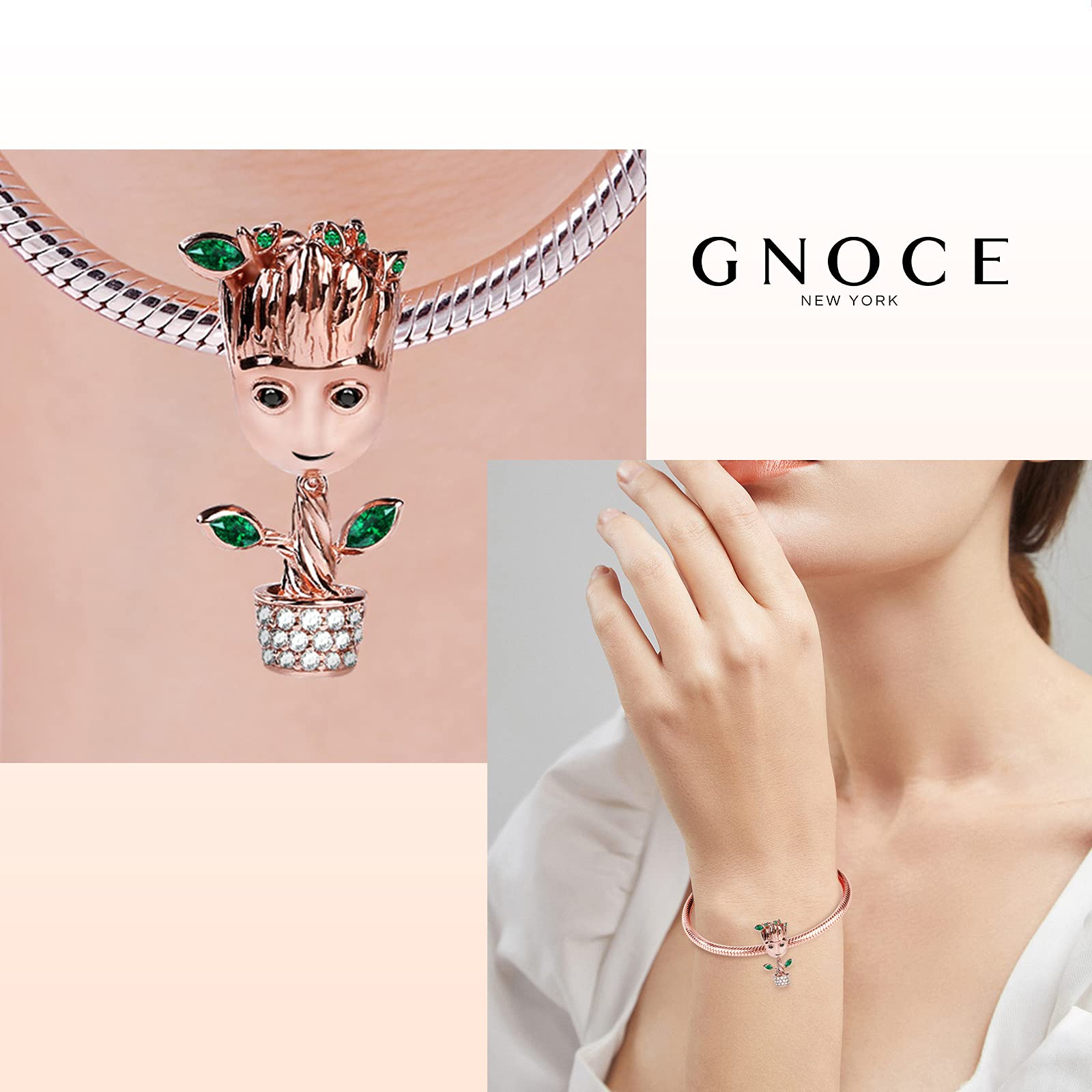 GNOCE Baum Mann Charm Anhänger 925 Sterling Silber 18k Rosegold plattiert Perlen Charms mit Zirkonia Schmuck für Armbänder Halsketten Geschenke für Damen Herren
