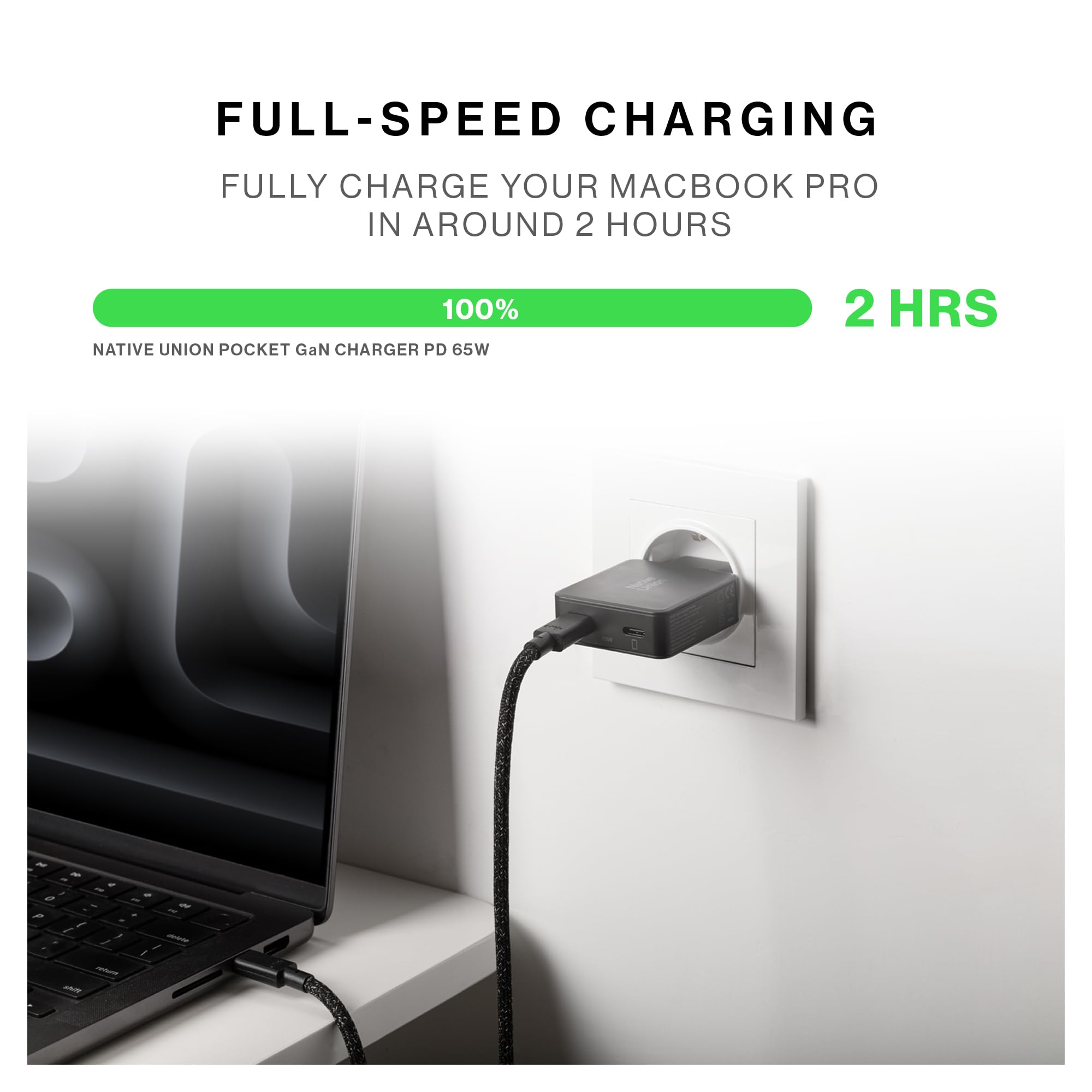Native Union Chargeur GaN Pocket PD 65W – Chargeur Rapide Double USB‑C Ultra‑Fin – Jusqu’à 65W – idéal Voyage MacBook, PC Portables, iPad, iPhone (Noir)