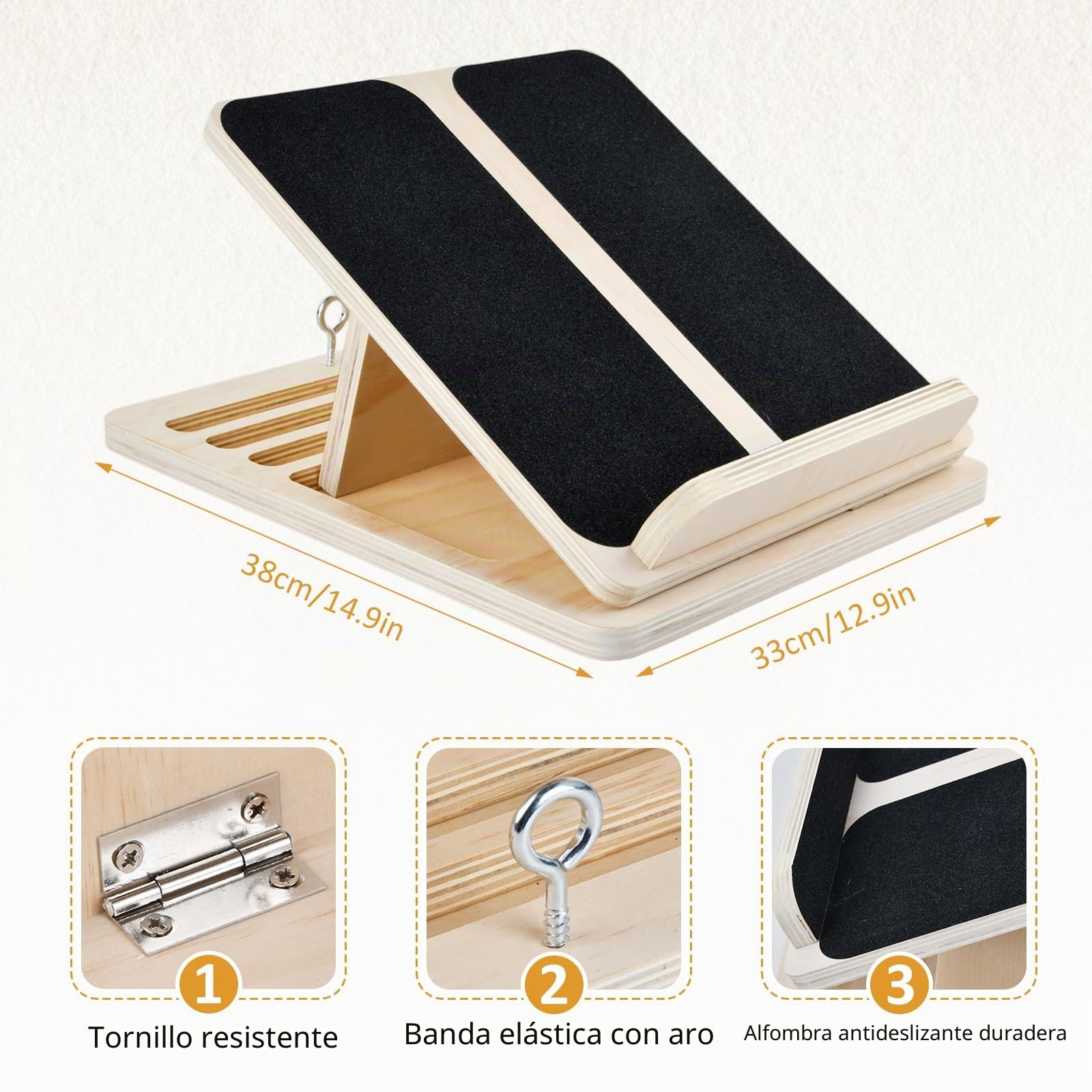 Tabla Inclinada de Madera, Tabla Inclinada Ajustable de Madera, Plataforma de Fitness Antideslizante para Estiramientos, Tablas de Estiramiento de Pantorrilla para Sentadillas/Piernas