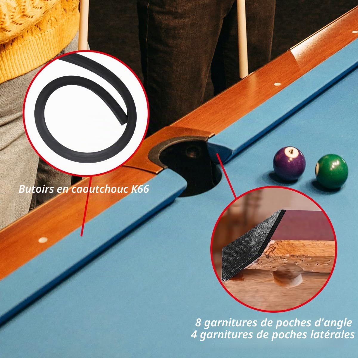 PolyMath Lot de 6 coussins de rechange en caoutchouc pour table de billard K66 - 12 à 3 mm