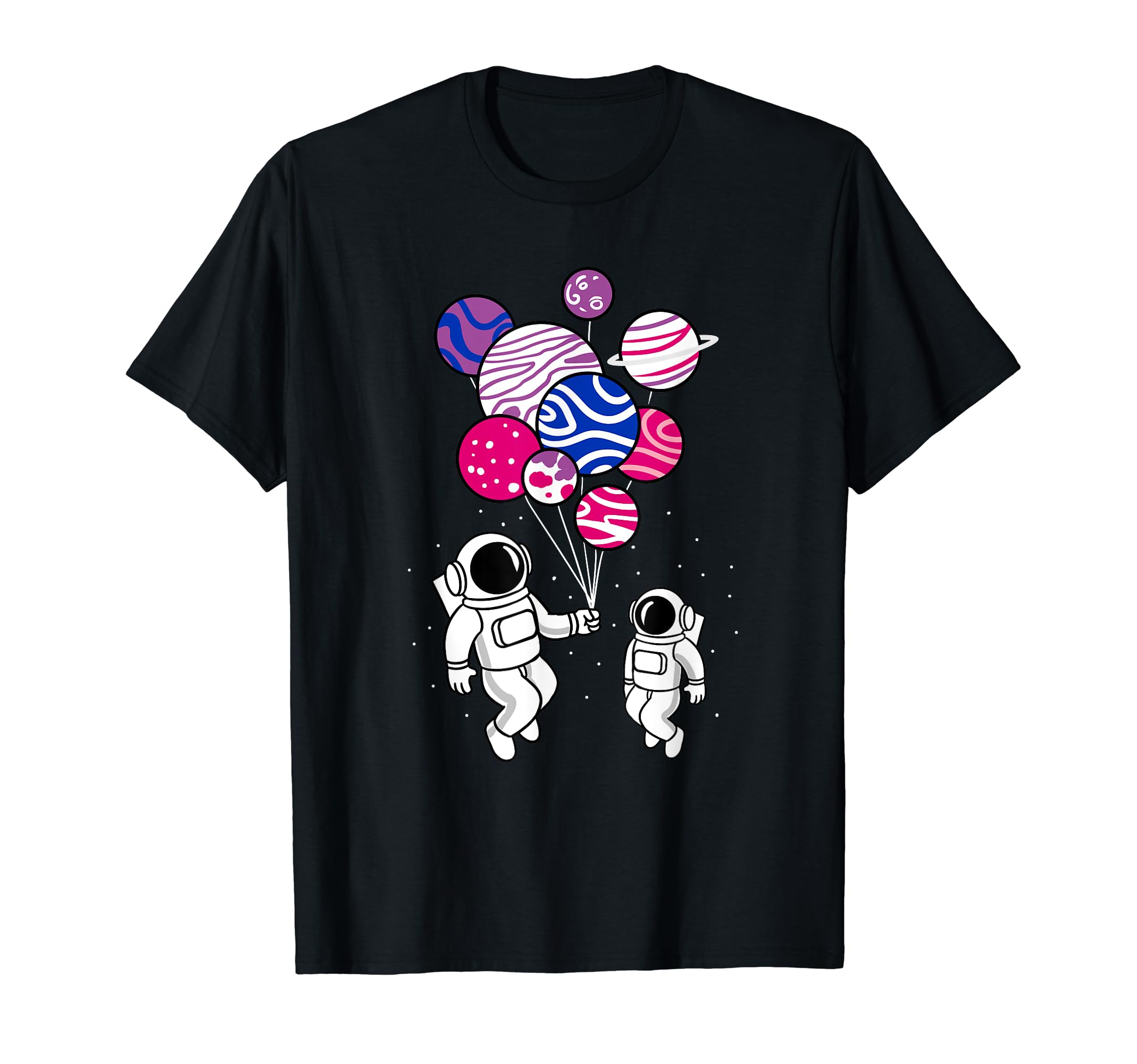 Astronaut Holding Bisexual Pride Planet Balloons Bisexual T-Shirt, Black