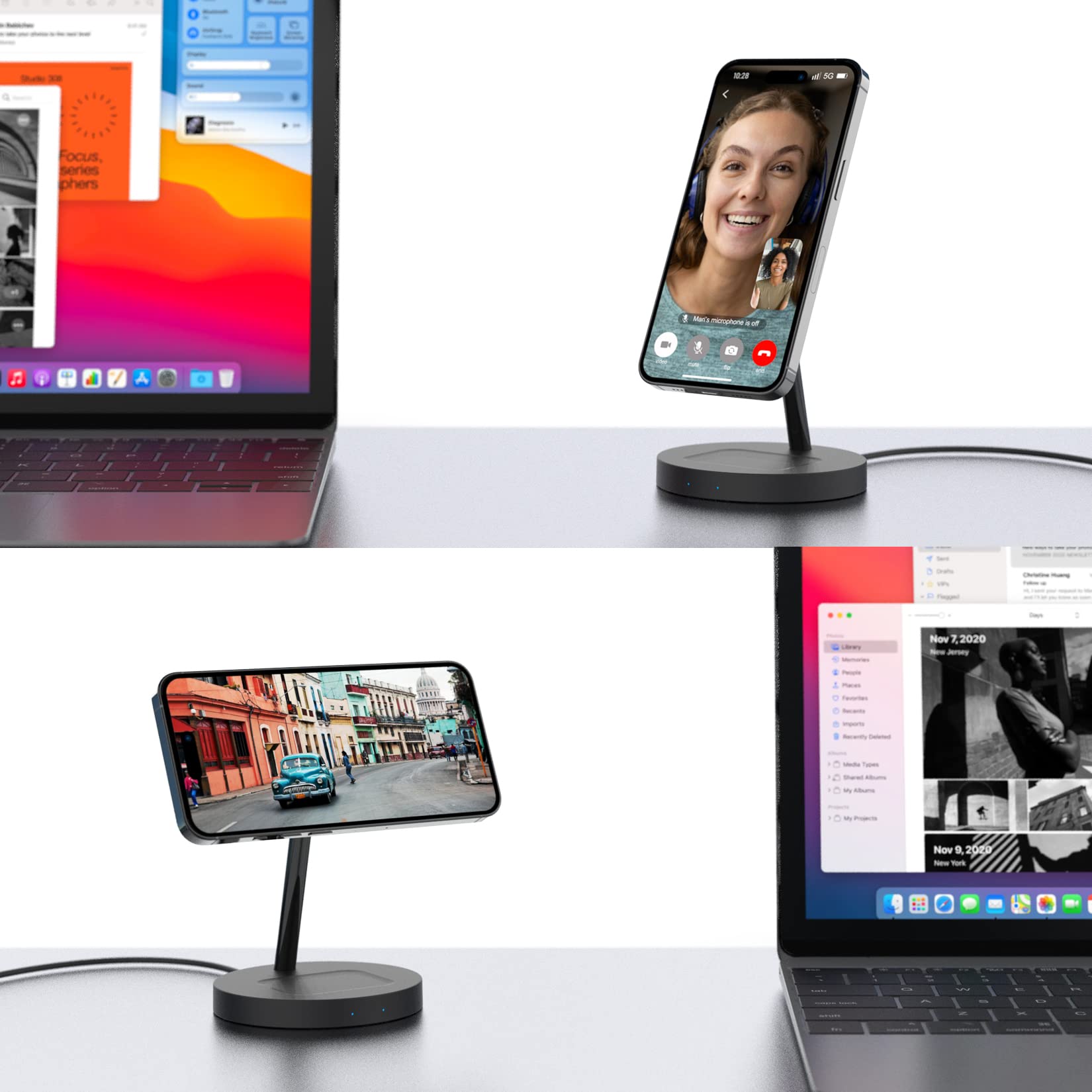 Boaraino Caricabatterie Magnetico Wireless 2 in 1, Stazione di Ricarica Compatibile con iPhoneiPhone 16/16 Pro/16 Pro Max /15/14/13/12, AirPods 2/3/4/Pro