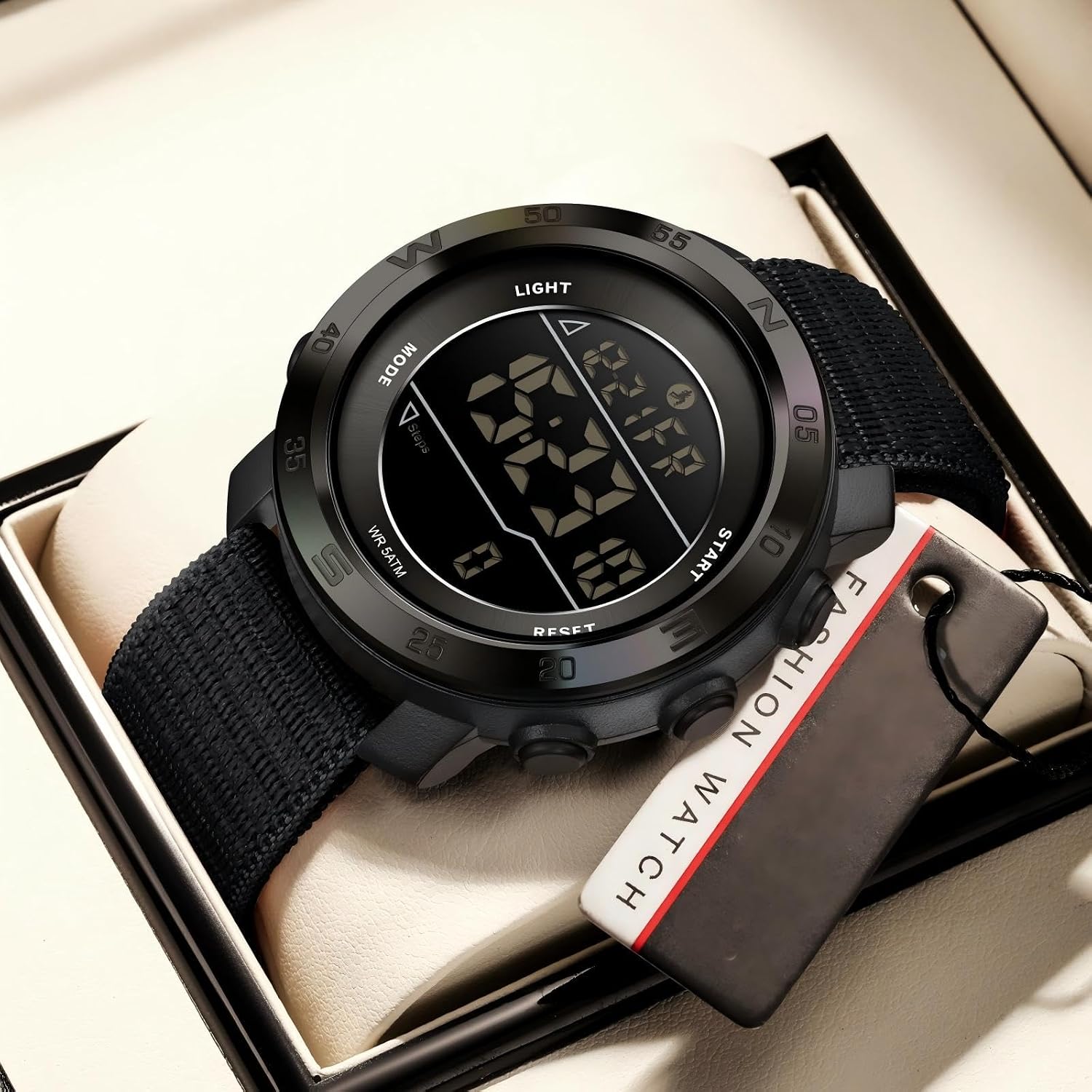 findtime Step Counter Watch No Phone Needed Pedometer for Walking Mens Women's Digital Watches with Calories Distance Alarm Countdown Timer Nylon Strap Black