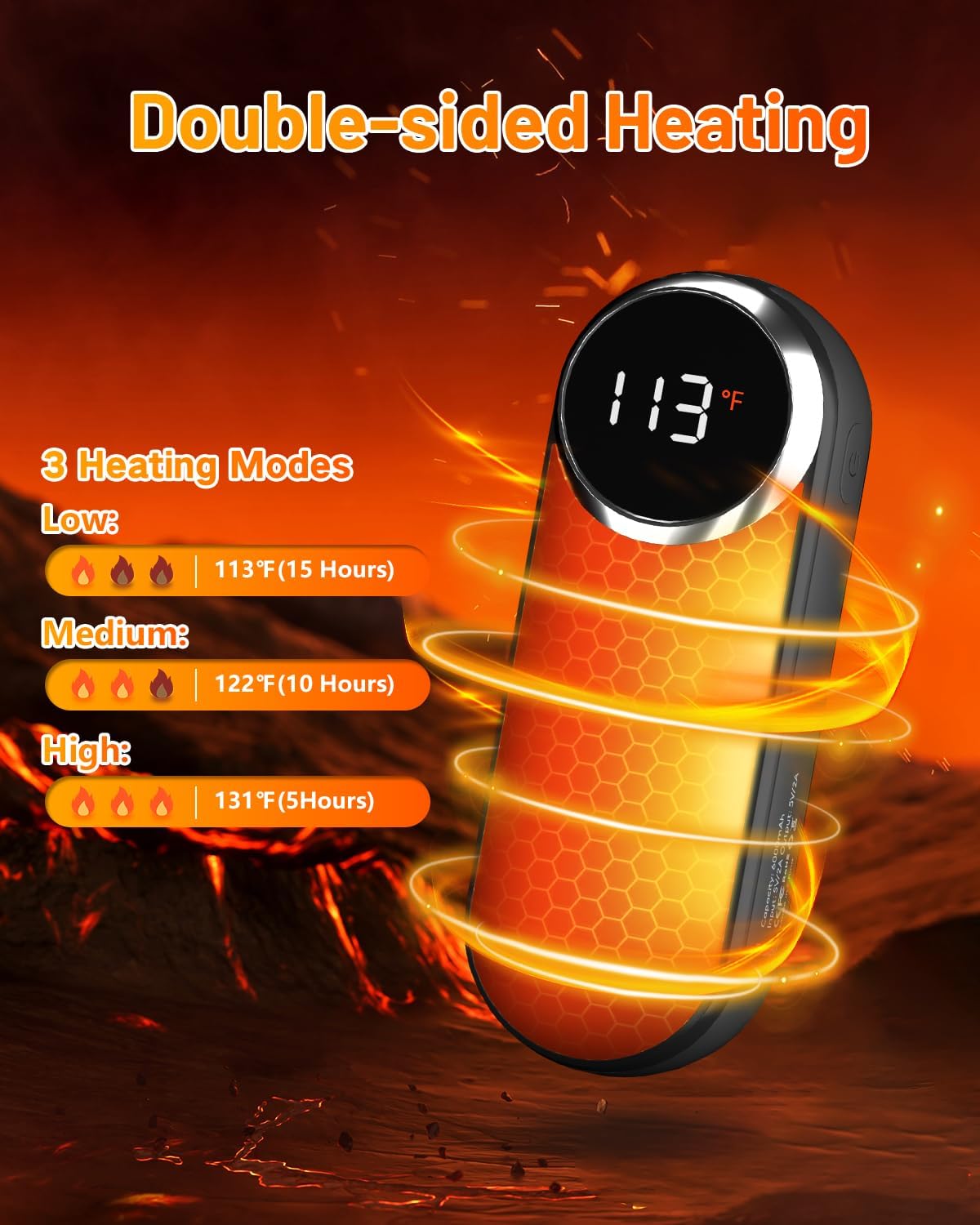 Rechargeable Hand Warmers 2 Pack - Magnetic AI Electric Hot Hands with LED Light, 3 Heat Settings Double Sided, 15H Battery Life, Portable Electric Heater for Outdoor,Hunting Camping , Christmas Gifts - Image 3