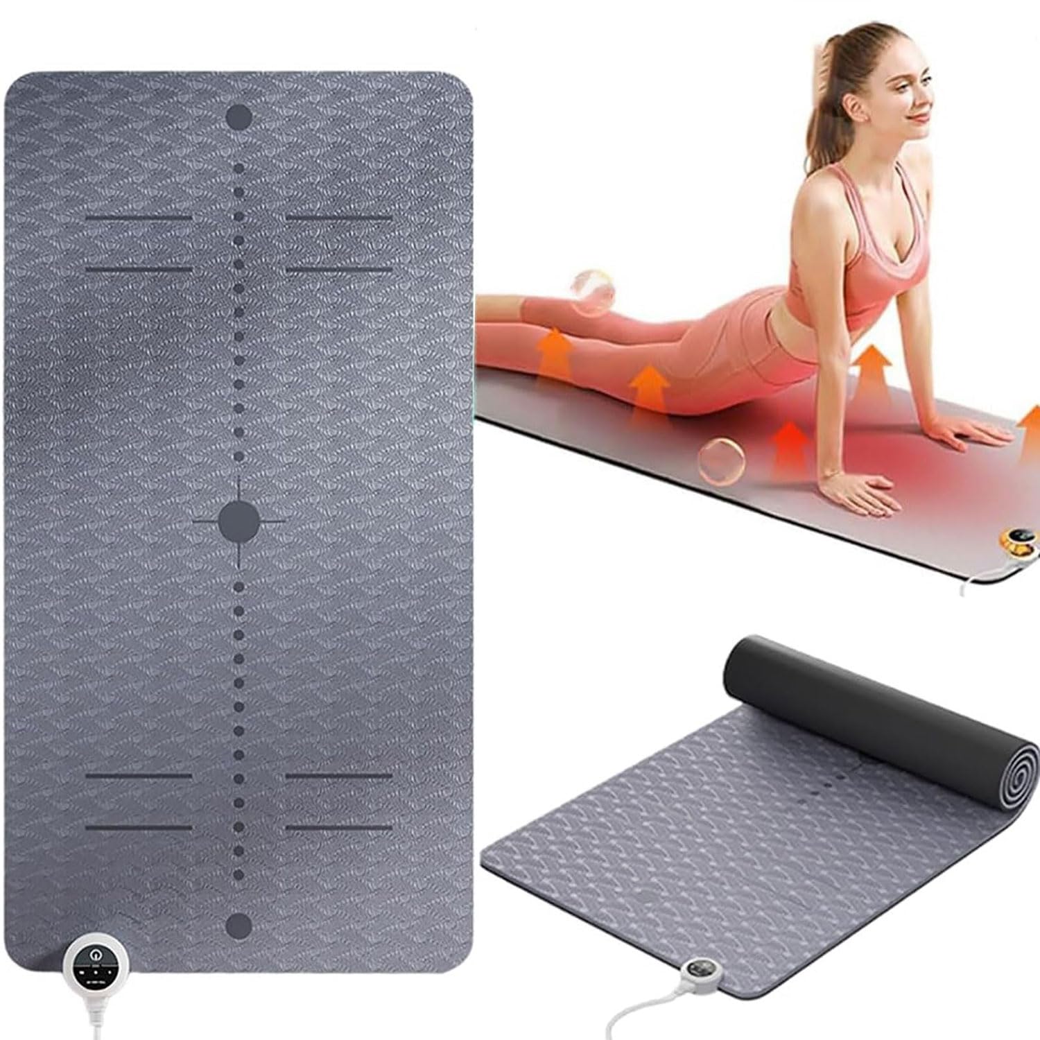Tappetino da yoga riscaldato elettrico, antiscivolo, in TPE, spessore 8 mm, temperatura regolabile 10-60 ℃, timer 1-12 ore, per fitness a casa e allenamento invernale