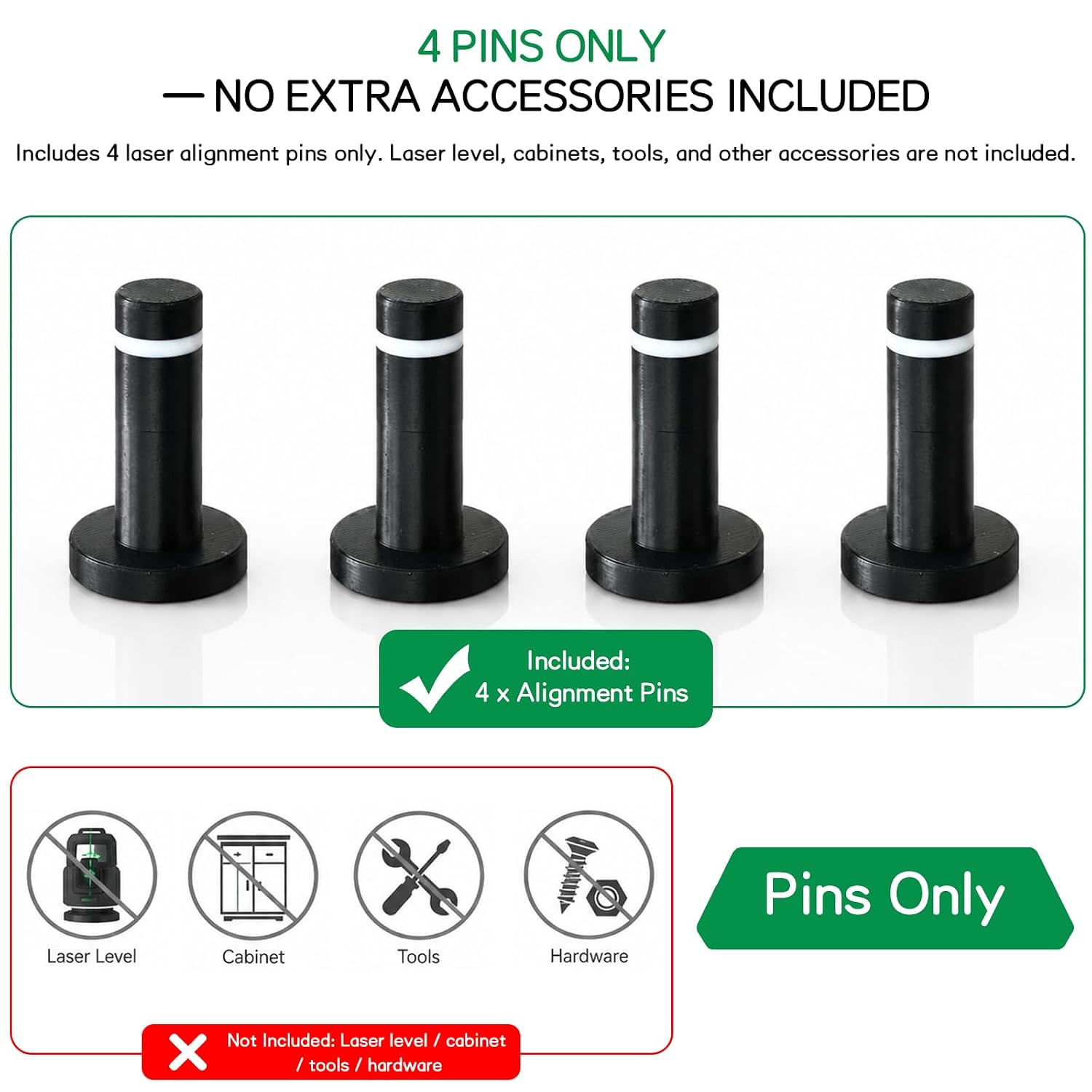 Alignment Pins for Cabinets & Furniture Assembly, Weighted Laser, Leveling Tool for Kitchen Installation, Woodworking & DIY Furniture, Precision Cabinet Setup, No Laser, 4-Pack