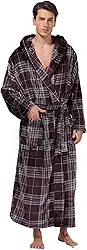 Roupão de banho masculino com capuz de pelúcia quente de inverno roupão longo de flanela macia com bolsos, comprimento total