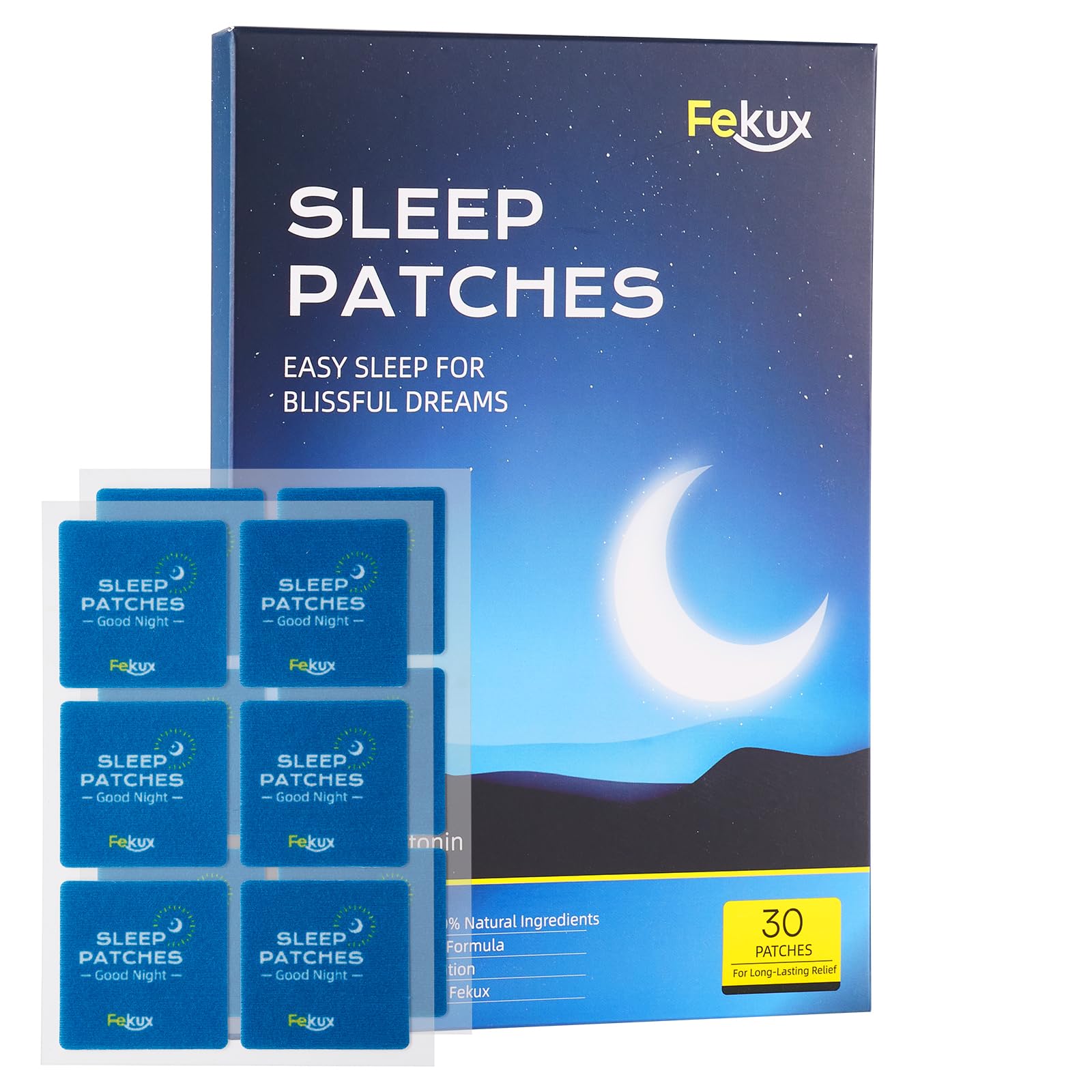 Fekux Sleep Patches for Adults Extra Strength 30 Pcs All Natural Deep Sleeping Patch, Fast-Acting & Long-Lasting Sleep Support Patches, Easy to Apply Sleep Patches for Men and Women