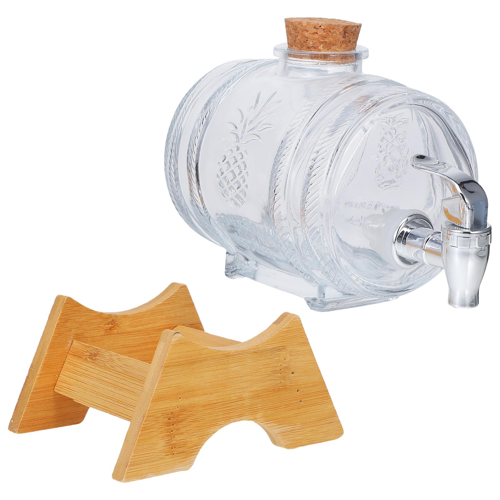 Luxshiny Glas Weinfass Getränkespender mit Wasserhahn und Dicht Schließendem Deckel 2 jin Fass mit Bambusgestell für Saft Fruchtwein Wein Transparenter Zapfhahnspender für Küche Bar