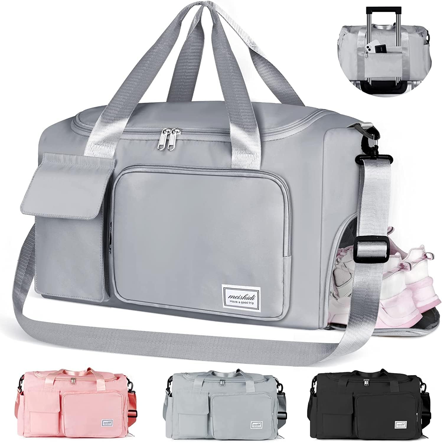LNT Nylon 40 Cm Imported Travel Duffle Bag, Expandable Folding Travel Bag for Women, Lightweight Waterproof Carry Weekender Overnight Luggage Bag for Travel Gray (40 x 23 x 45 Cm)