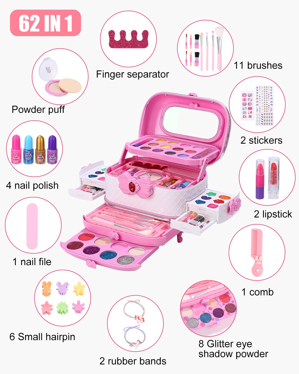 Dresser Kinderschminkset, make-upkoffer voor meisjes, 66
