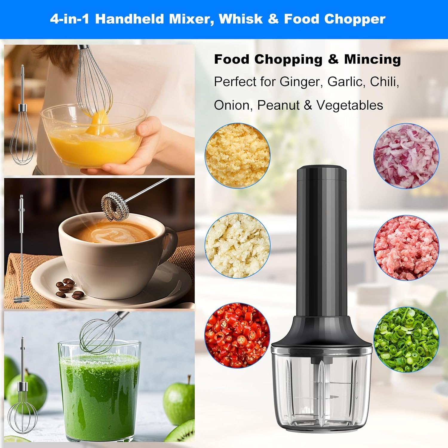 Mezclador eléctrico de mano con mezclador de mano MixgoII, batidor eléctrico recargable inalámbrico y espumador de leche