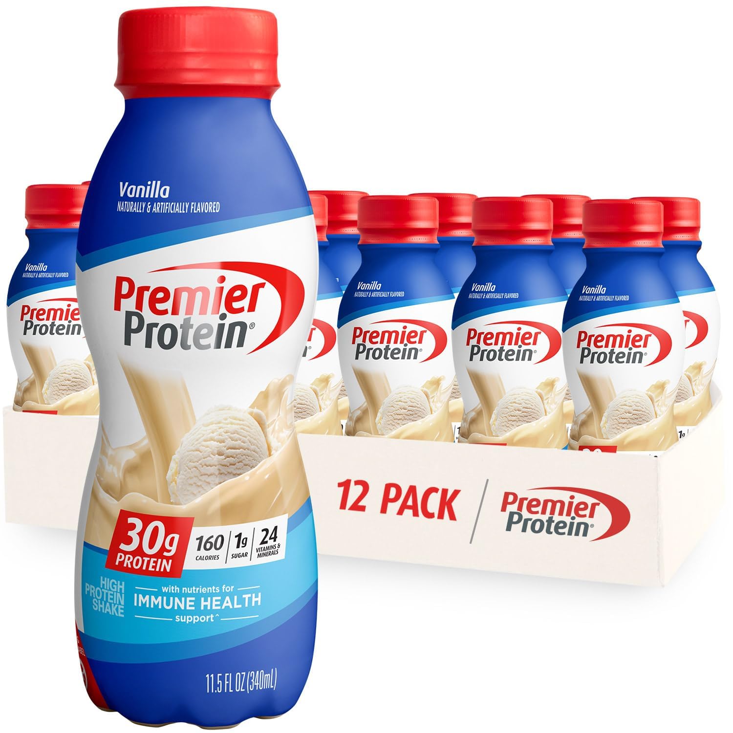 Premier ProteinShake, Vanilla, 30g Protein, 1g Sugar, 24 Vitamins & Minerals, Nutrients to Support Immune Health 11.5 fl oz, 12 Pack