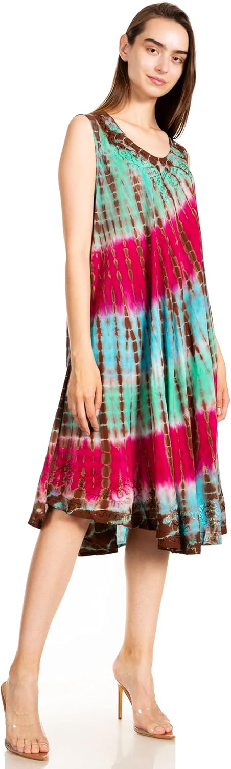 Sakkas Nora Sleeveless Embroidered Short Tie Dye Caftan Dress/Cover Up - Image 4