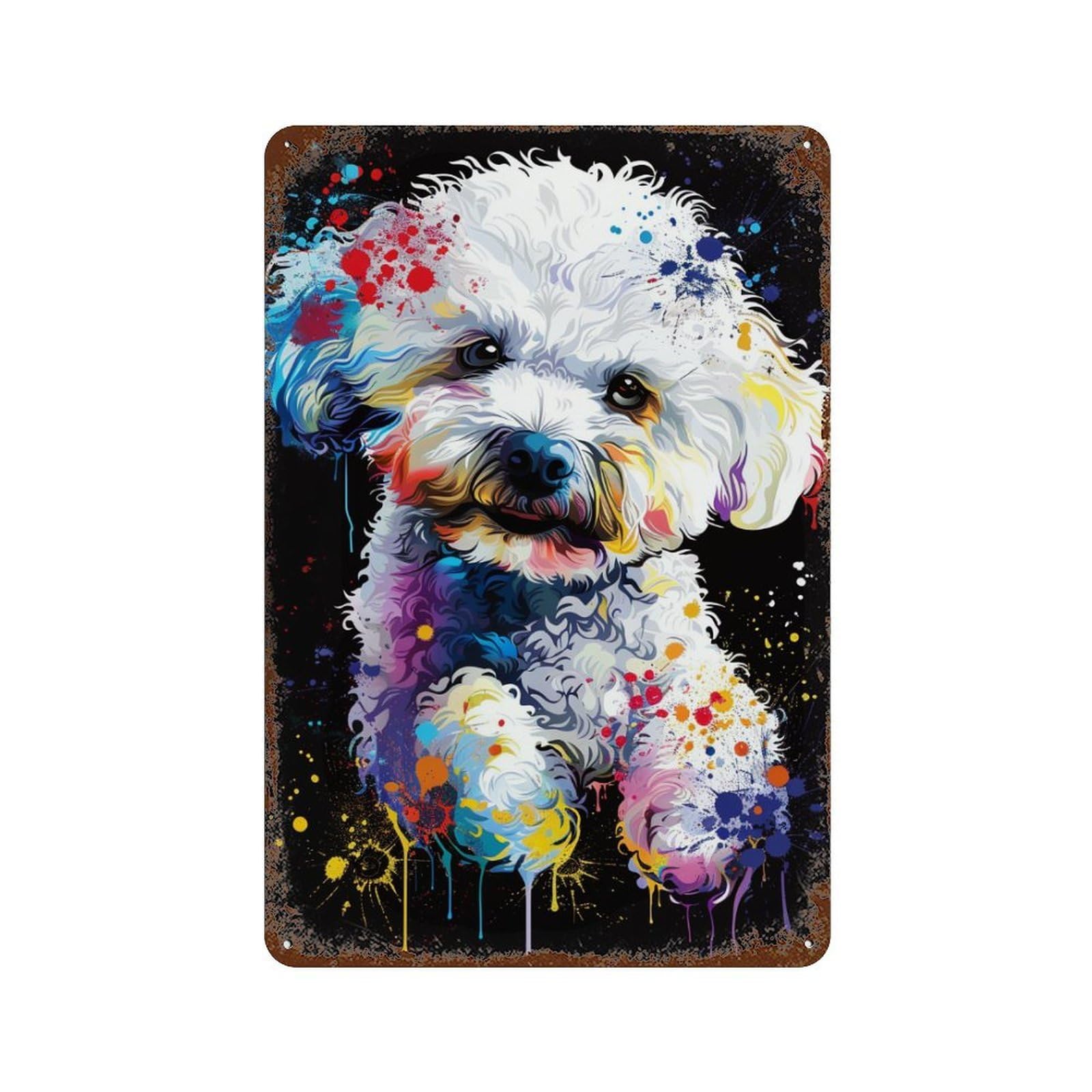 Colorful Poodle Art Print Rusty Metal Tin Sign 11.8"x7.9", for Pub, Kitchen And Man Cave Decor, Novelty Wall Decor