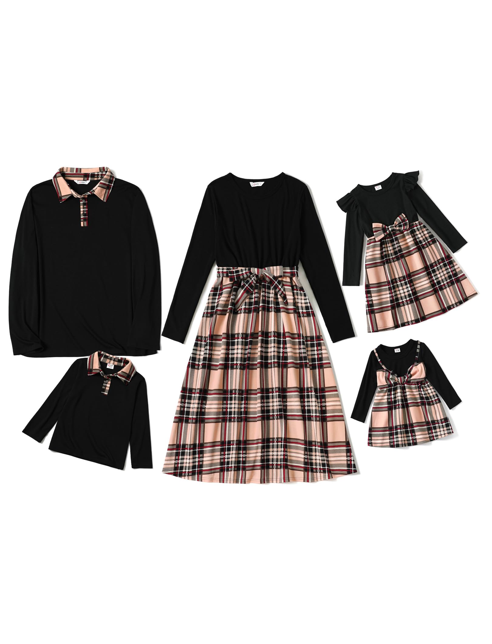 PATPAT Abito per la Famiglia in Stile Classico a Quadri, Completo Madre-Figlia/Padre-Figlio con Vestito e Camicia, Look Coordinato per Adulti e Bambini, Perfetto per Ritratti di Famiglia, Viaggi