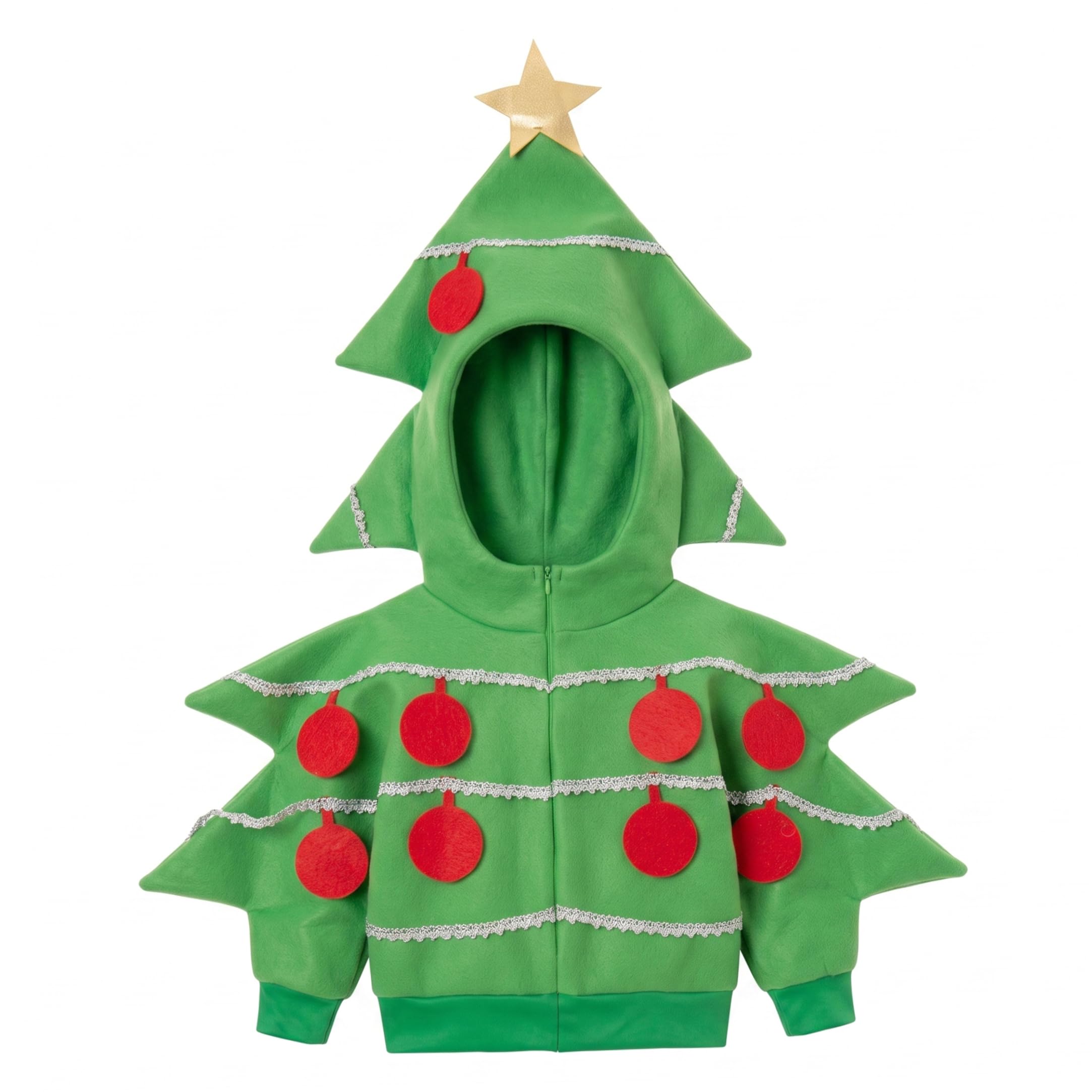 Costume da albero di Natale, costume cosplay per bambini con cappuccio a stella verde S