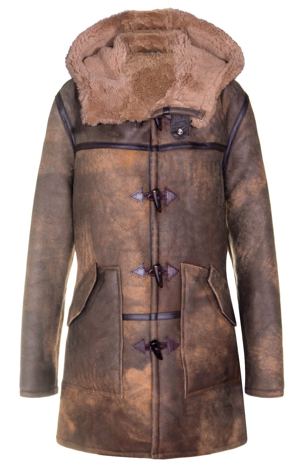 Infinity Leather Men's   Brown  Antique Sheepskin Duffle Coat-Arona in Size L, BrandAlley