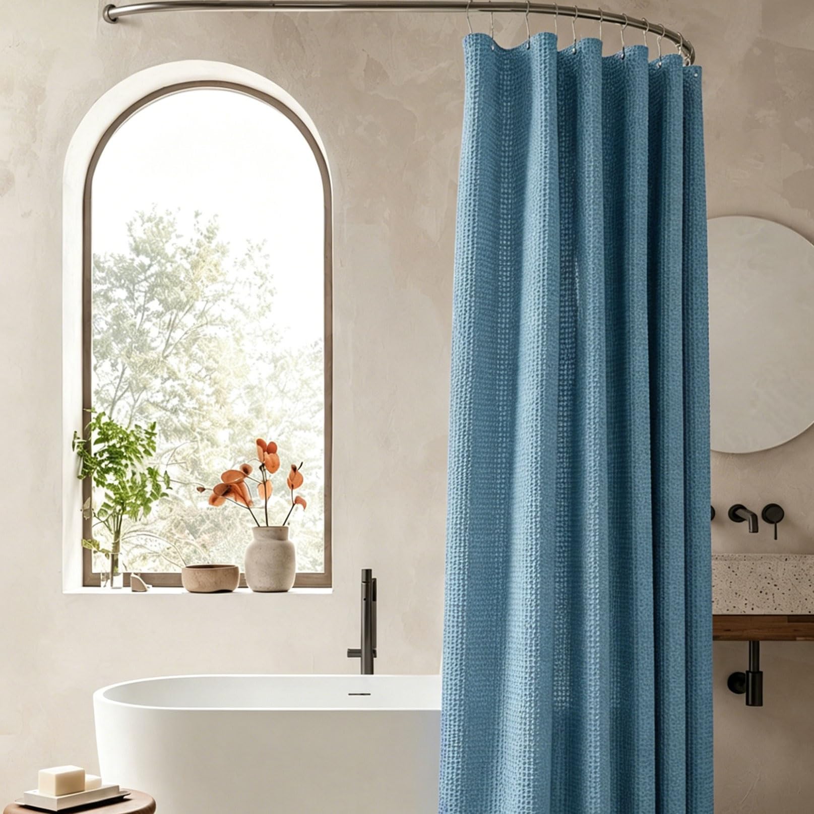 RCYONGQ Shower Curtain for Bathroom Mould Proof and Mildew Resistant, Waterproof Bathroom Curtains Includes 12 Pcs Curtain Hooks, Quick-Drying, 230g/㎡ for Bathroom Wet Room Tub(Blue,200x240cm)