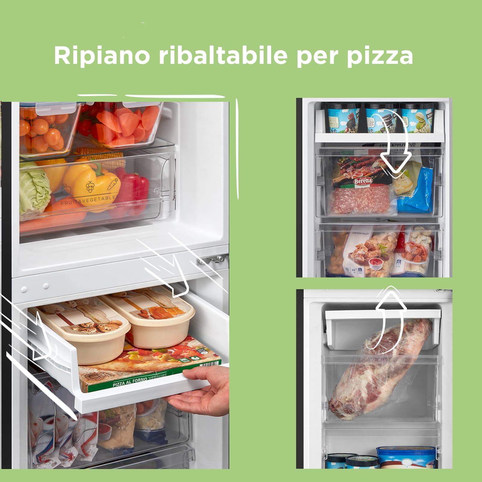 COMFEE' RCB169DK2(E) 174L Frigorifero Combinato, Altezza 150 cm, Tecnologia Low Frost, Silenzioso 39 dB, Illuminazione LED, 115L Frigo + 59L Congelatore, Libera Installazione, Nero