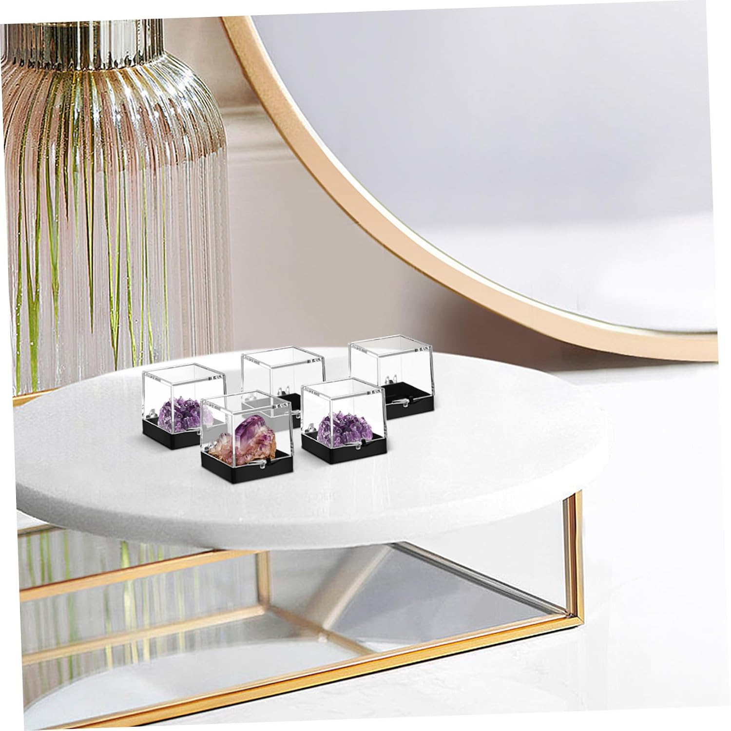 12pcs Square Specimen Display Cases for Mineral Storage Plastic Sample Boxes for Crystals Rocks and Collections Black Base