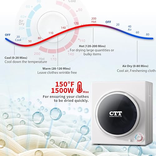Miniatura 11 de CTT Secador portátil de 13.2 libras, color negro Negro con Konb,White with Konb Control