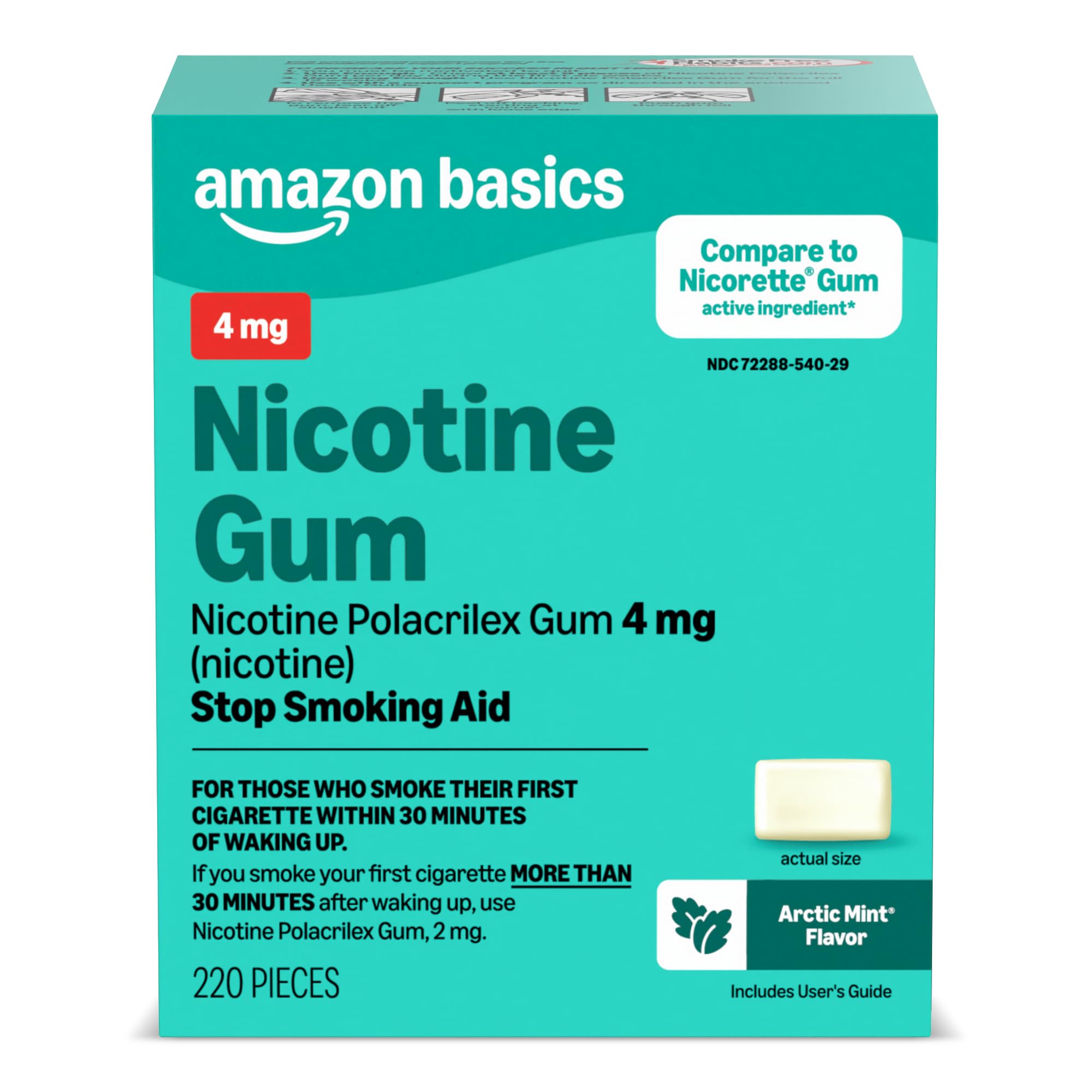 Amazon Basics Uncoated Nicotine Polacrilex Gum 4 mg, Mint Flavor, Stop Smoking Aid, 220 Count (Previously Amazon Basic Care)