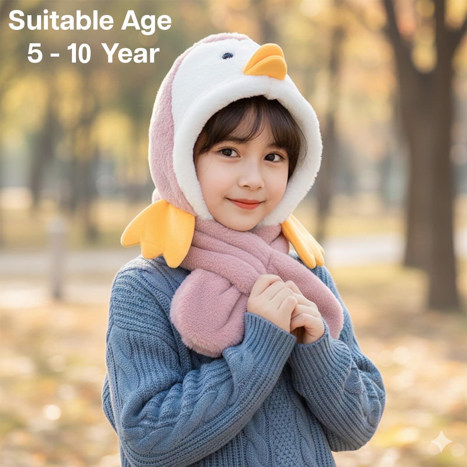 MOMISY Boy's & Girl's Winter Warm Faux Fur Duck Balaclava Hat Full Cover Earflap Hood Cap (in, Age, 5 Years, 10 Years, Pink) 1