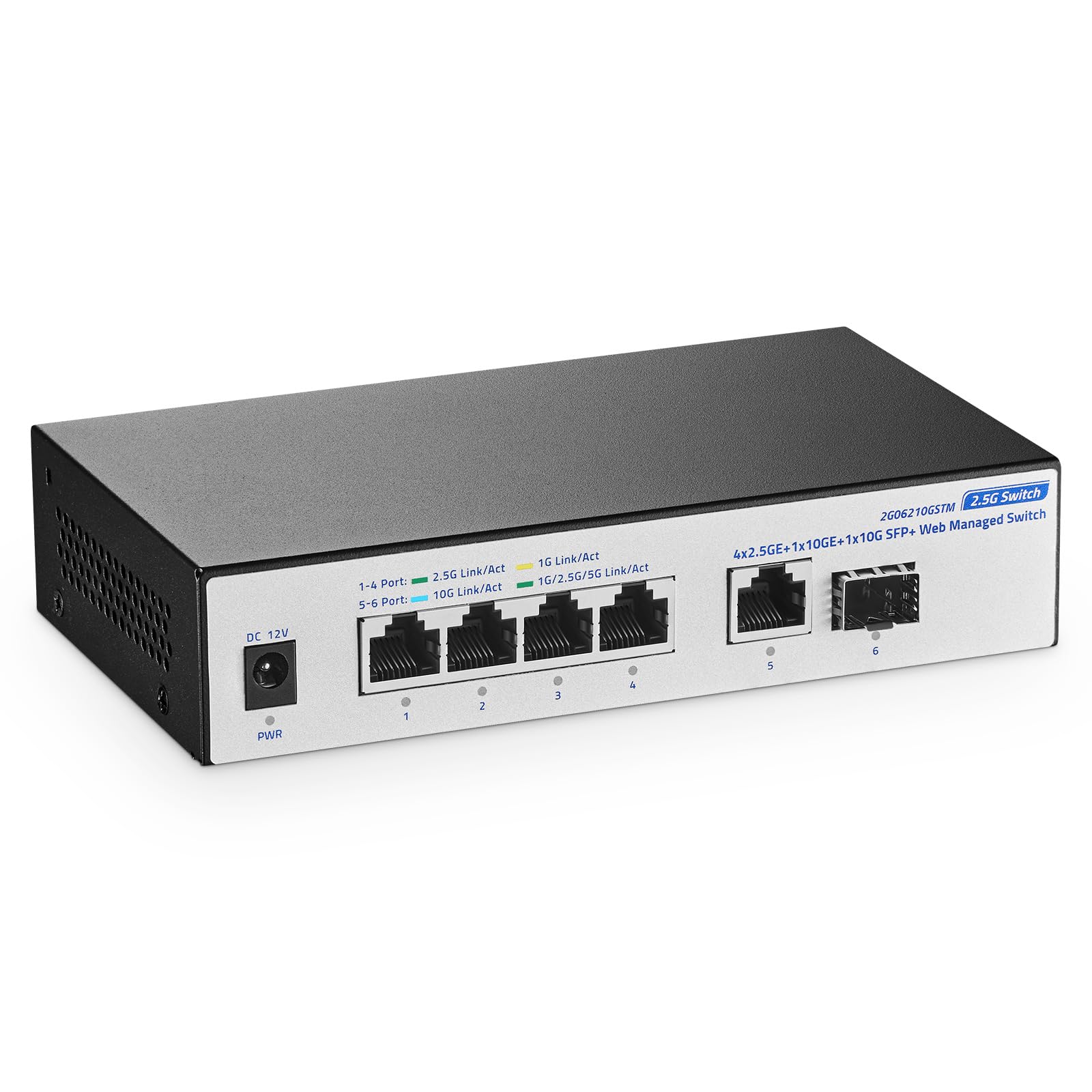 YuLinca 10G Web Managed Switch, 4x2.5G RJ45 + 10G RJ45 + 10G SFP Ports, LACP/VLAN/QoS, Fanless Metal, pour NAS/Gaming/8K Streaming