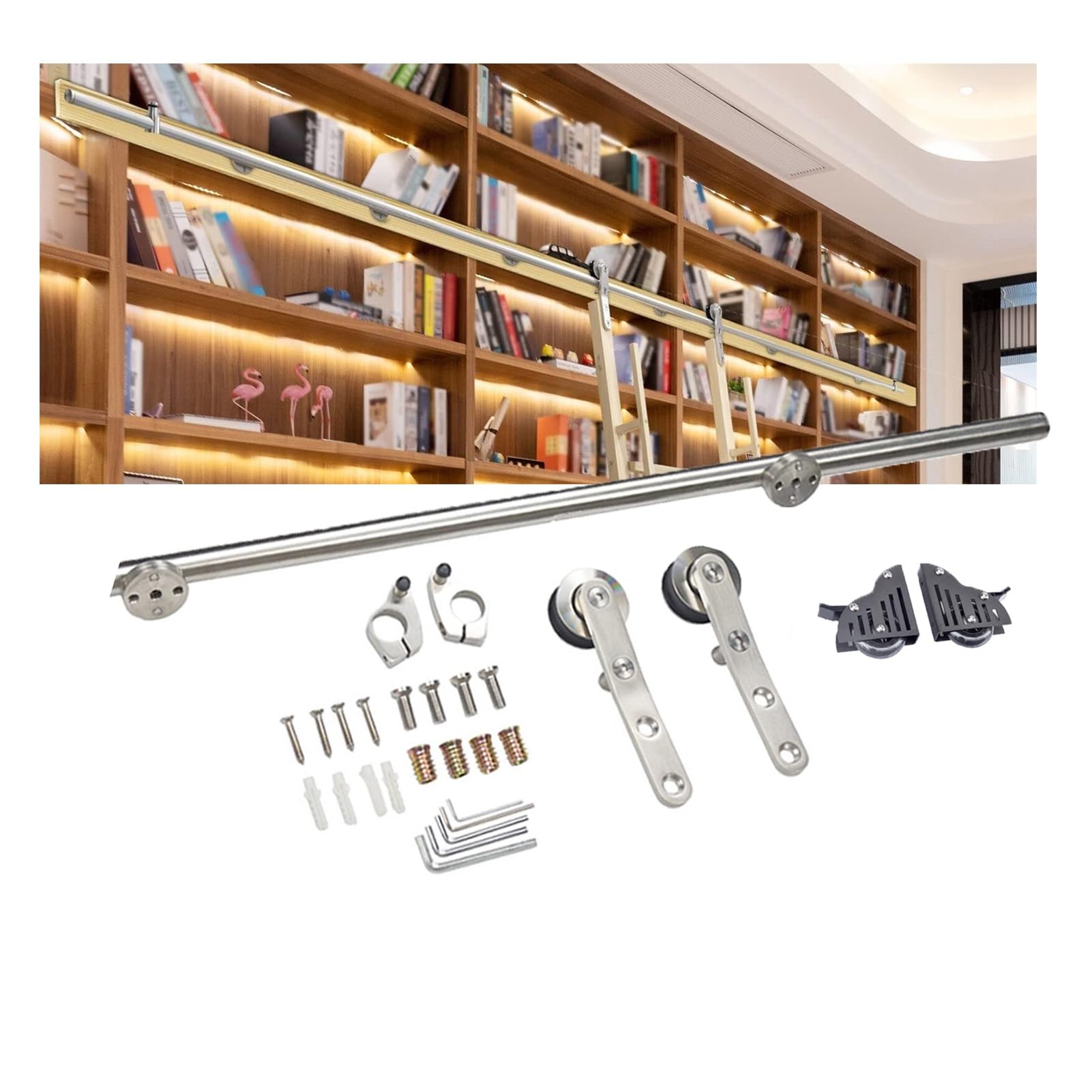 GDMDPTE Rolling Ladder Hardware Kit with Brake Wheel, for Closet, Warehouse, and Attic Access