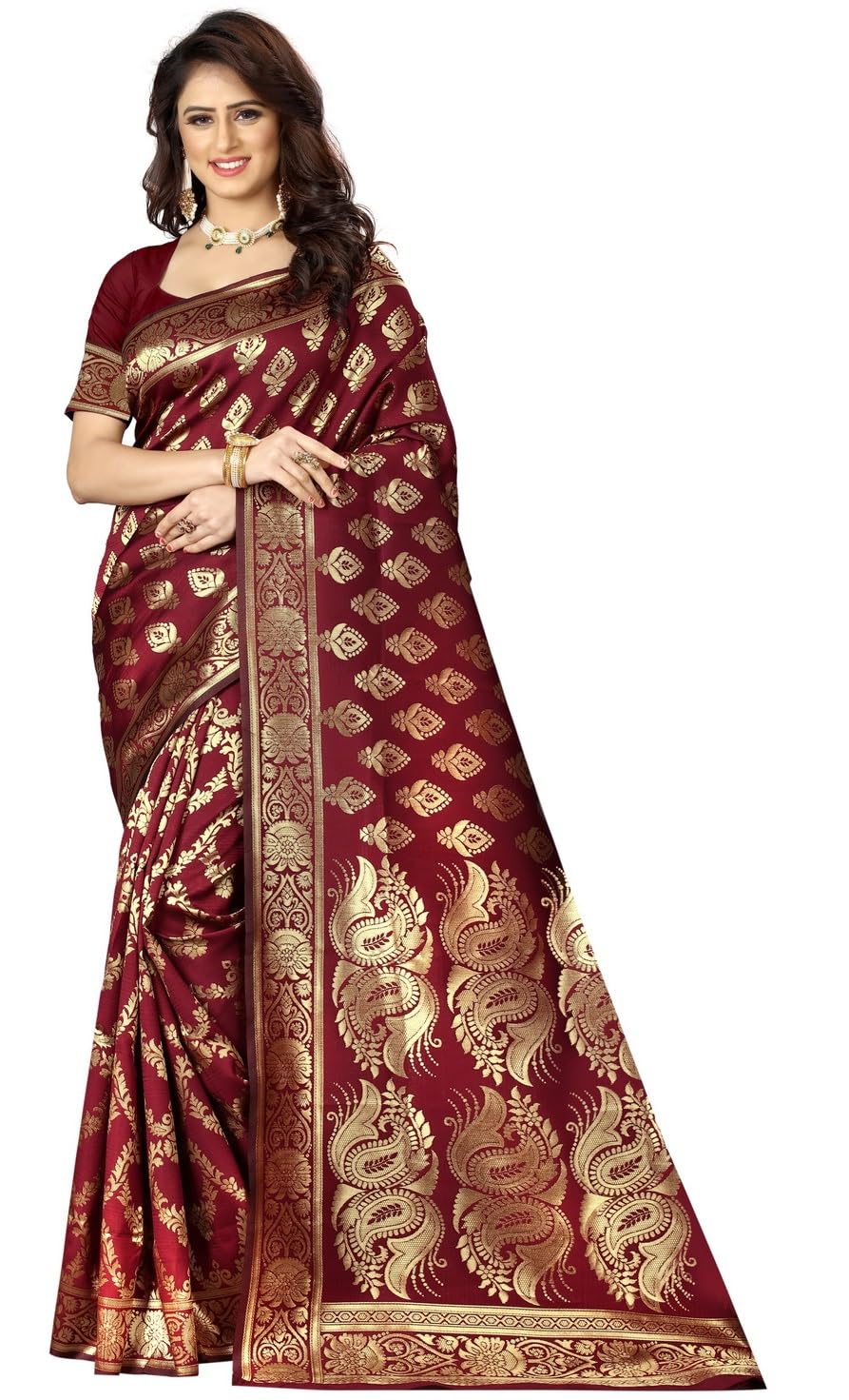 C J EnterpriseWomen's Pure Soft Kanjivaram Silk Saree for Wedding With Blouse Piece (Pari75 paithani)
