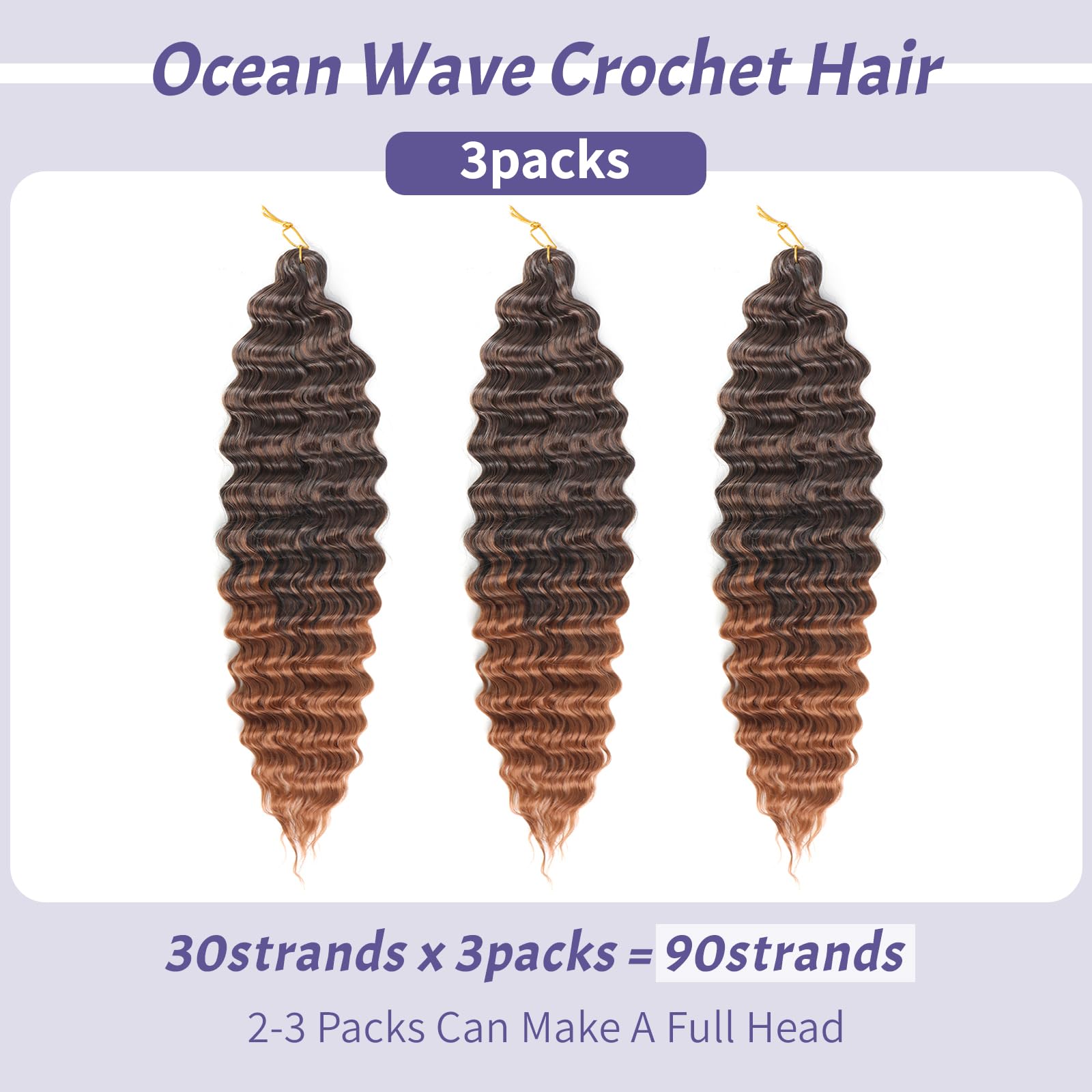 Datanala Ocean Wave Crochet Hair 30 inch Deep Wave Curly Crochet Hair 3packs Deep Curly Braiding Hair Extensions Long Braids Deep wave Synthetic hair for Black Women (30inch - Image 4