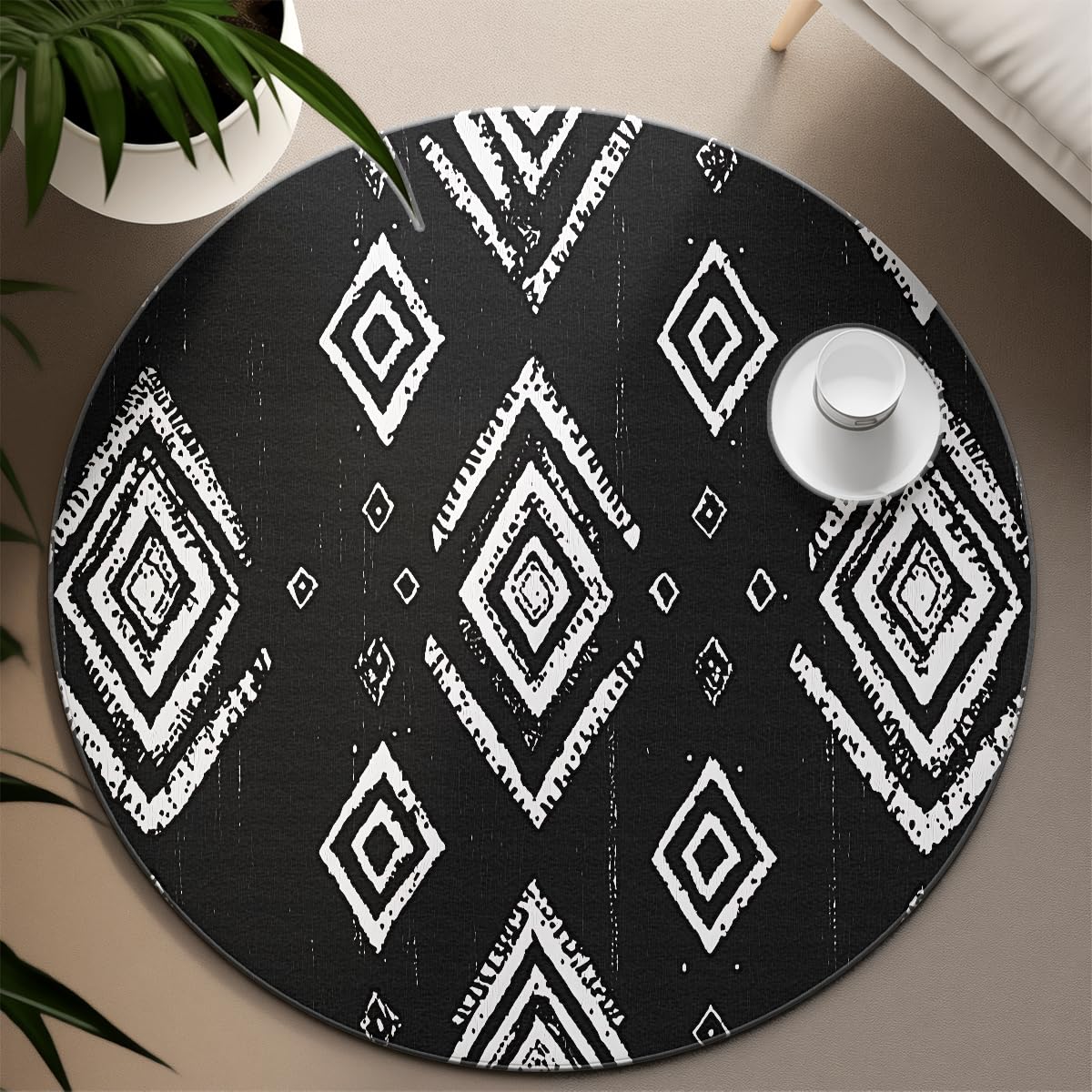 Tappeti rotondi da fattoria Tappeto geometrico minimalista Aztec Circle Area tappeto lavabile in lavatrice Tappeto sottile antiscivolo per soggiorno Camera da letto Ufficio 200cm