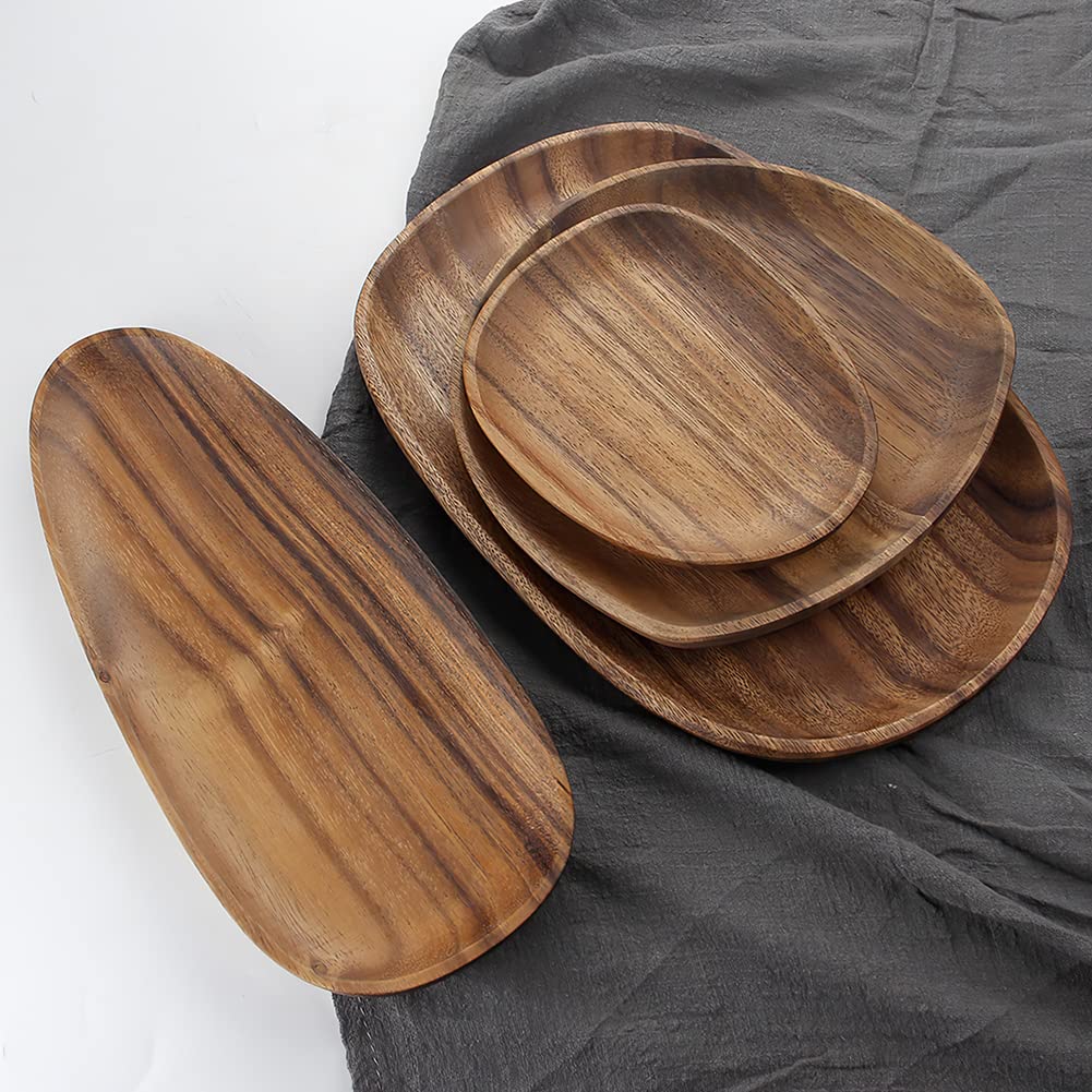 Set di 4 vassoi da portata rotondi irregolari in legno per snack, formaggio, aperitivi, dessert, sushi, frutta, insalata, piatti in legno