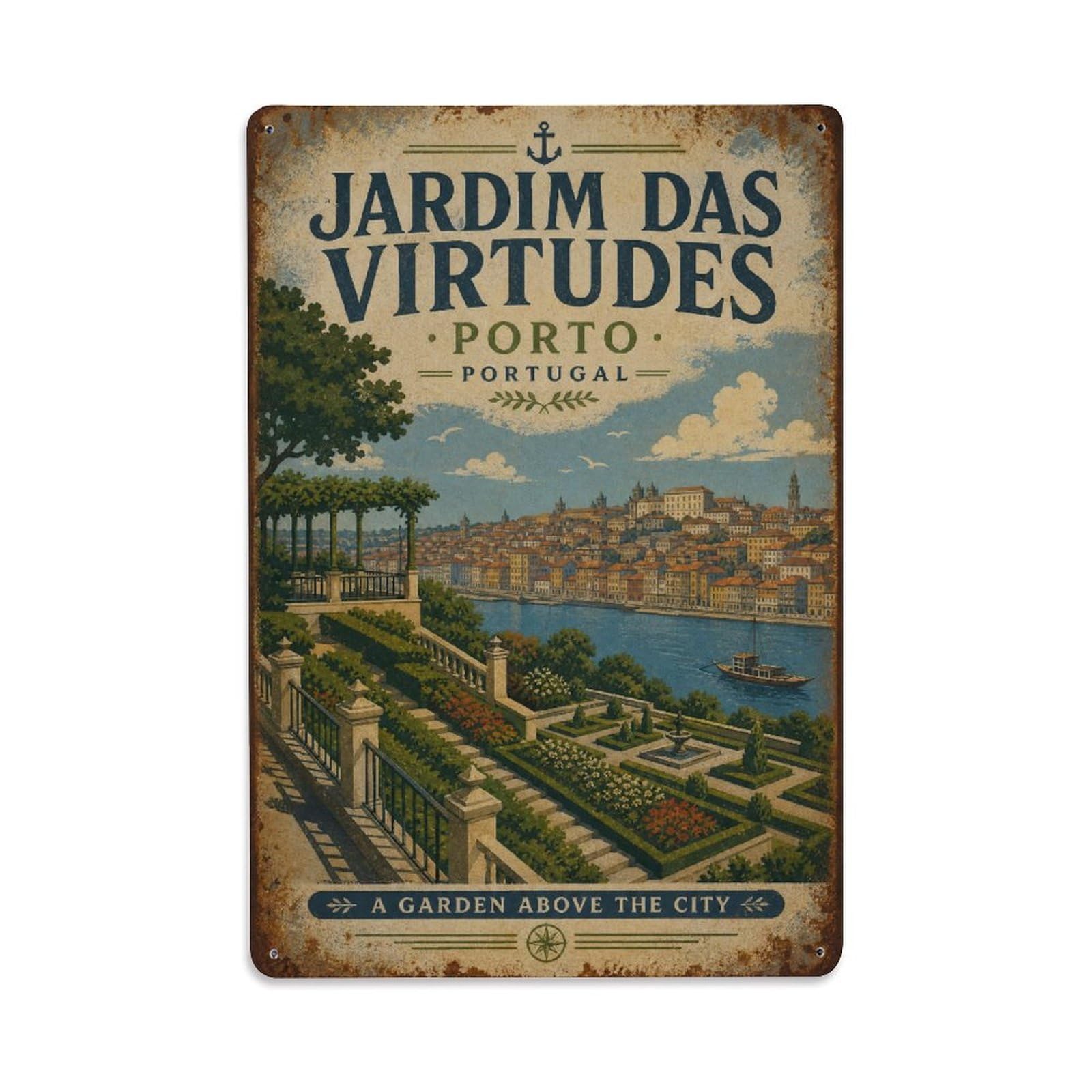 Huiyhb 8X12inch(20X30cm) Vintage Travel Virtudes Garden Terraces City Overlook Portugal Metal Tin Sign