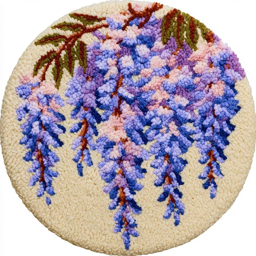 AMBATTERY Round Shape Latch Hook Kits Rug,Wisteria Flowers