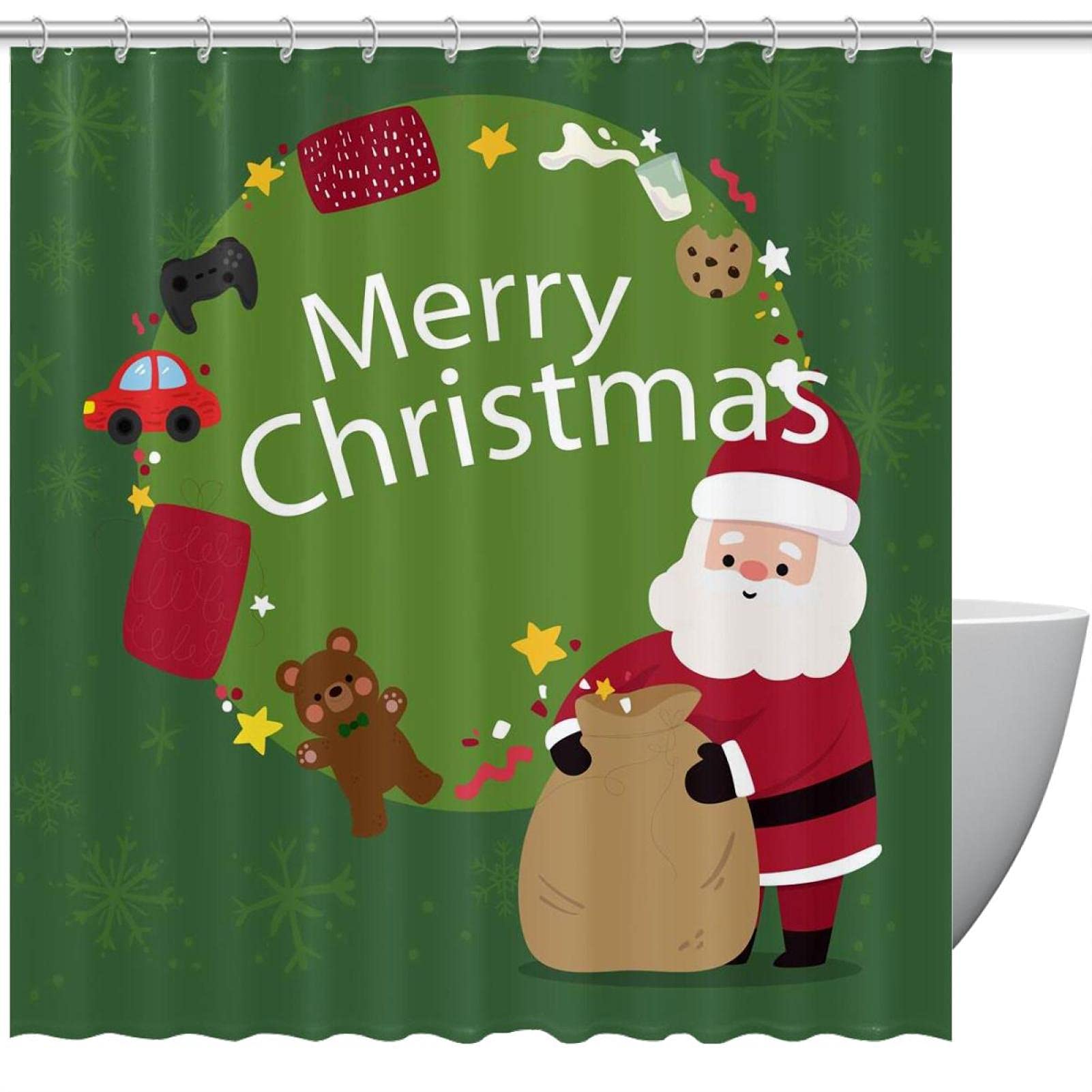 Rideau de douche Merry Christmas anti odeur pour baignoire 152x182