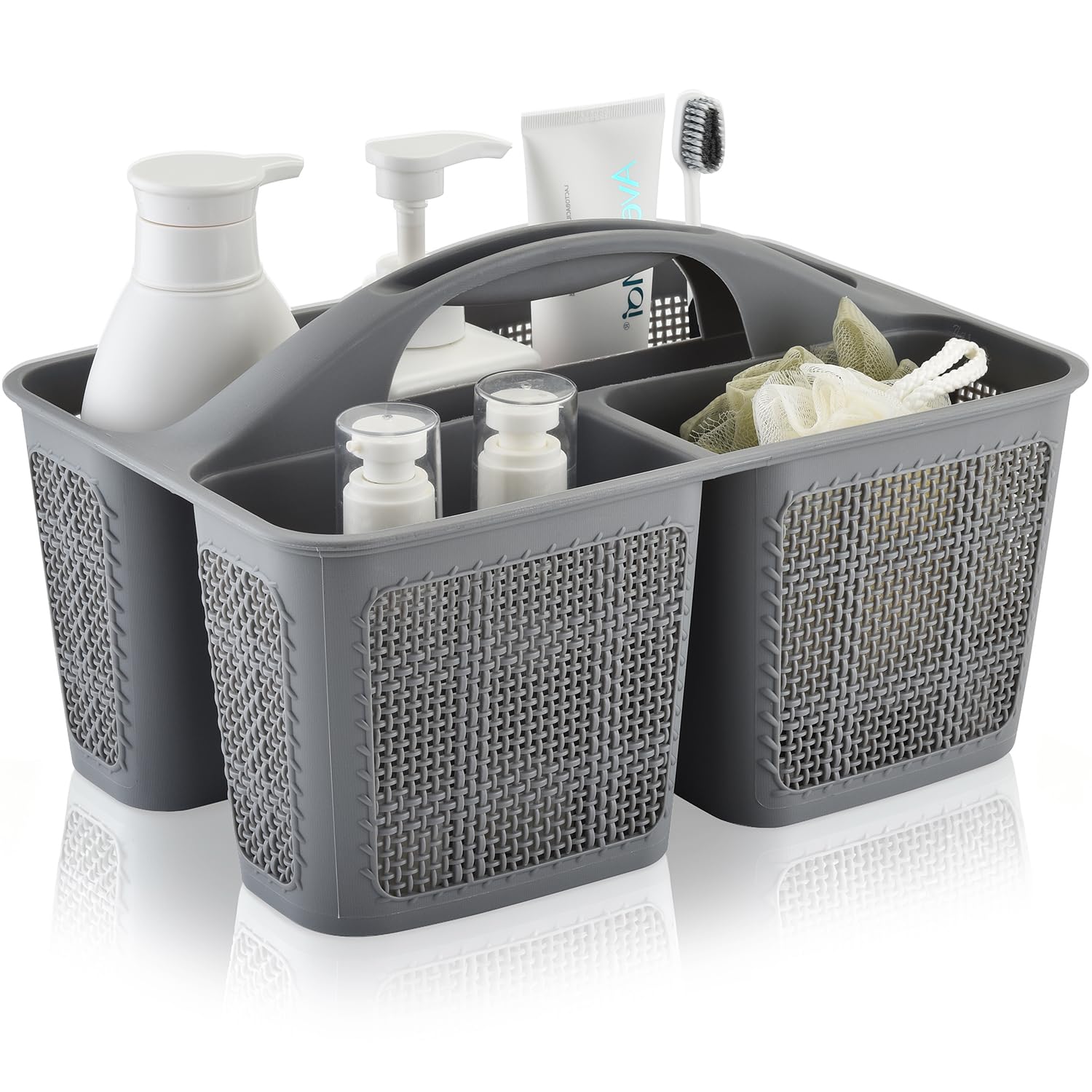 Plastic Gray Shower Caddy Basket Divided Cleaning Portable Shower Basket with Handle Compartments Storage Organizer for Bathroom College