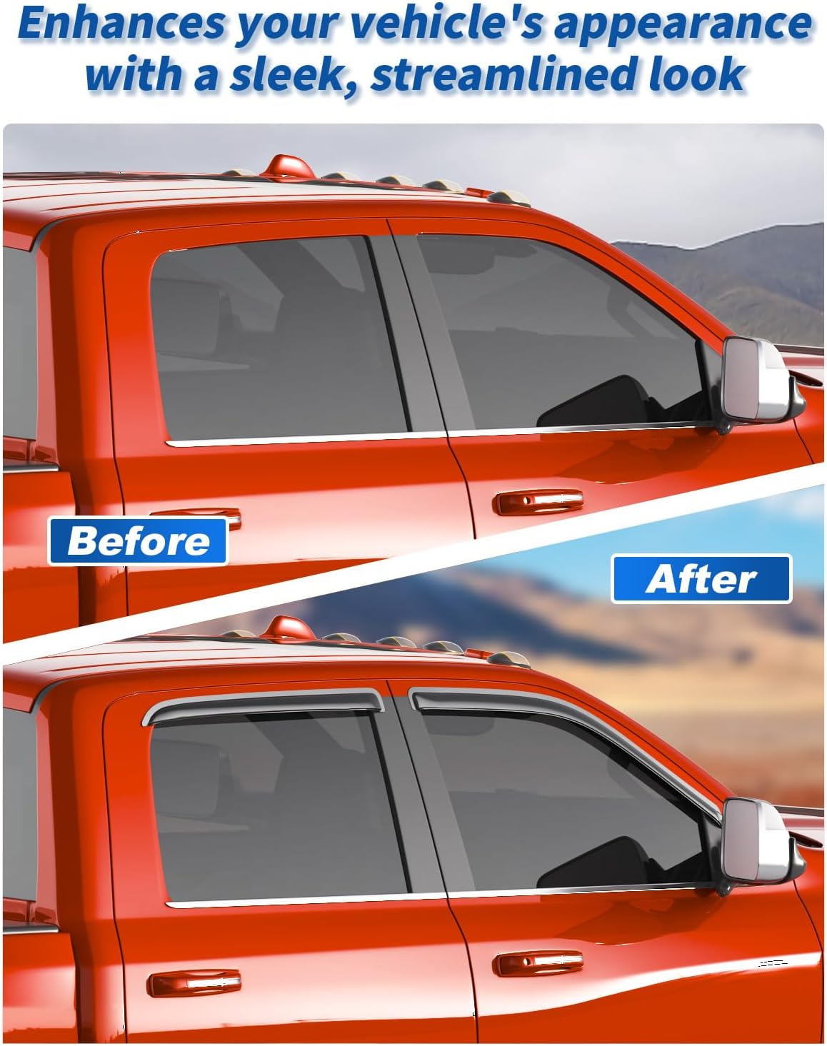 Tape-on Rain Guards Fit for Dodge Ram 1500 2009-2024 Ram 2500 & 3500 2010-2025 Extra-Thick Window Rain Guard Window Deflectors Window Vent Visors Vent Shades Exterior Car Accessories-4PCS