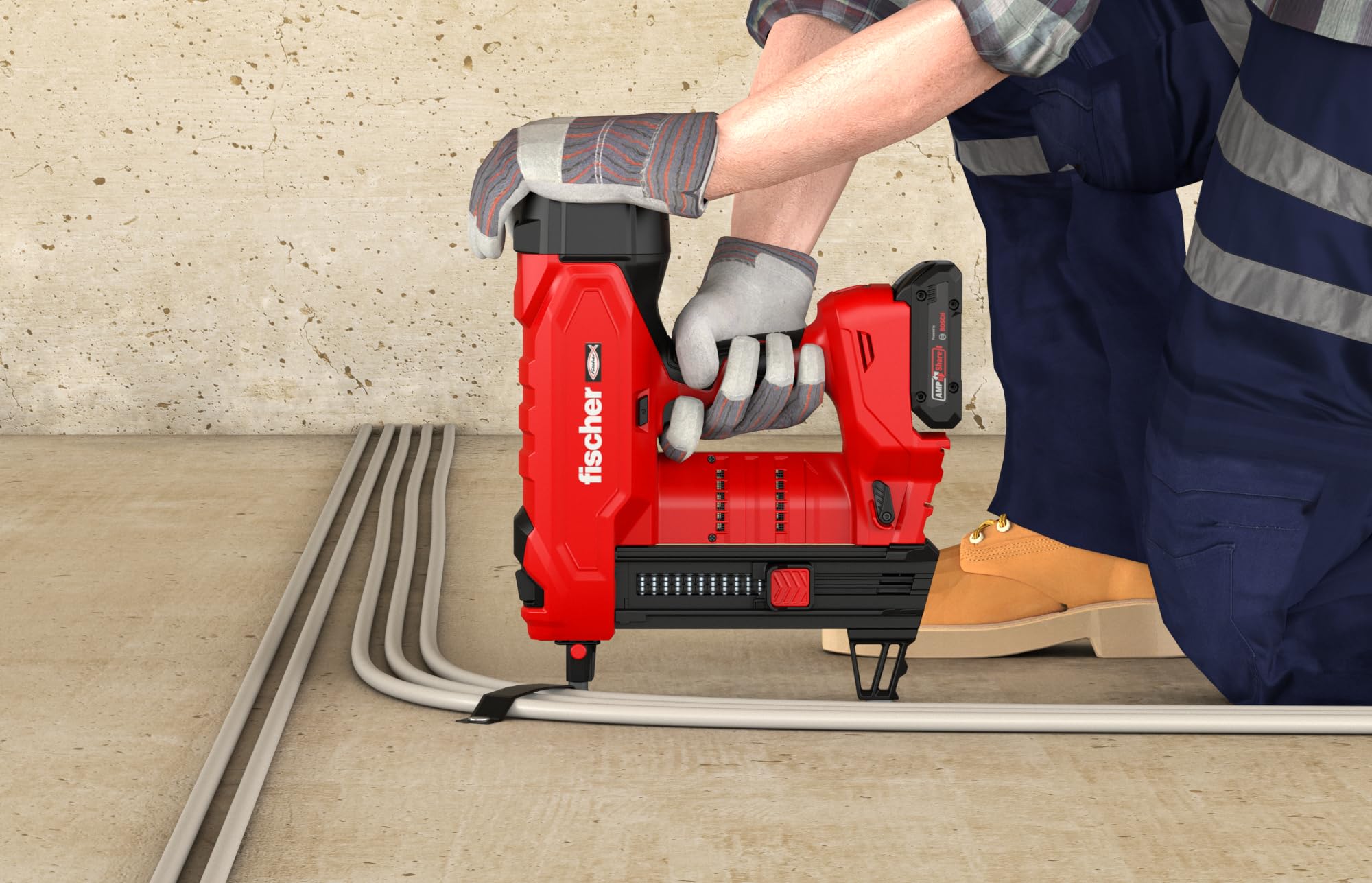 fischer Set di chiodi per calcestruzzo a batteria FXC 85, senza gas, AMPShare Alliance, con regolazione della profondità, per 500 chiodi per carica, con 2 batterie Bosch ProCore da 18 V e caricatore