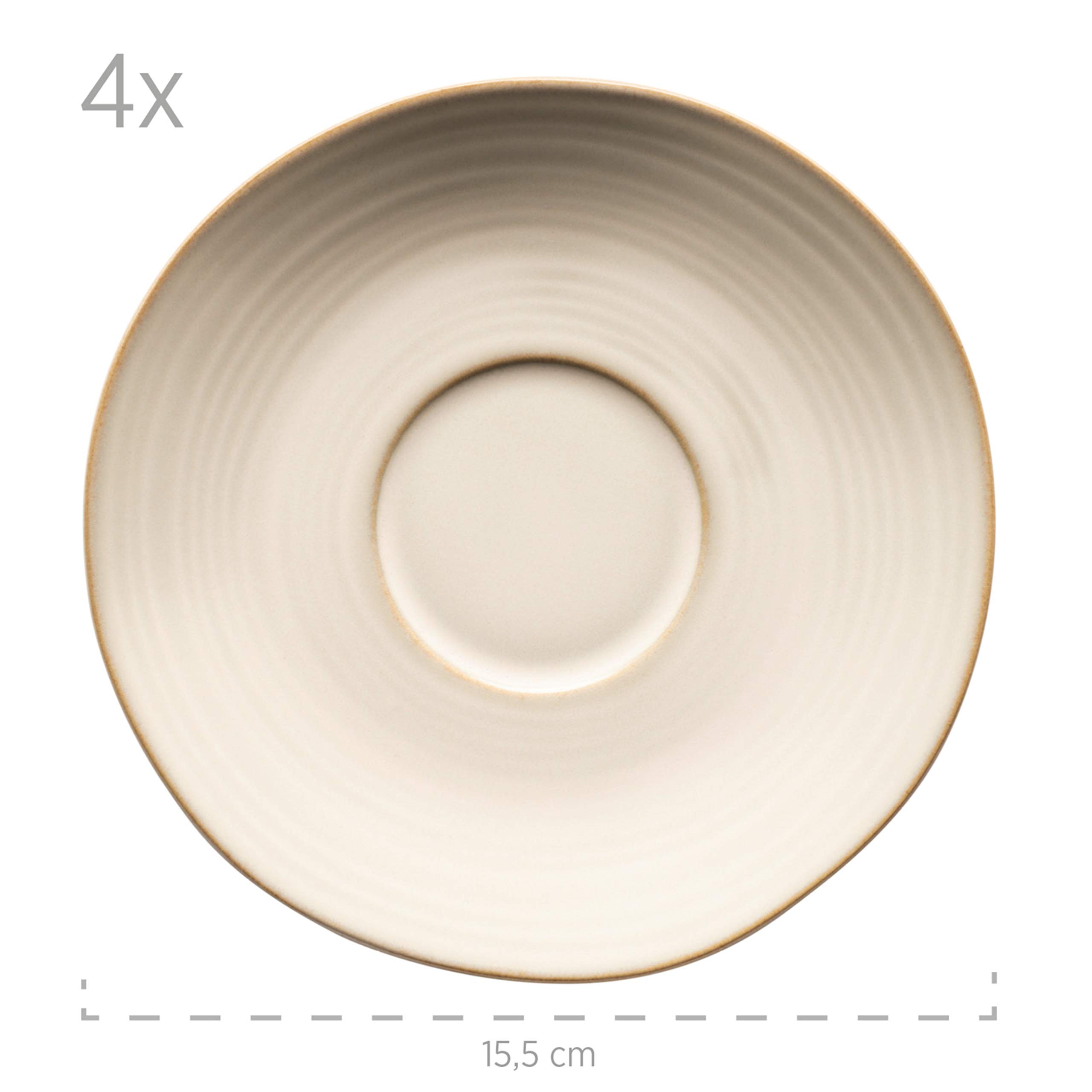 MÄSER Serie Nottingham - Set di tazze da caffè vintage per 4 persone, piattini con arrotondamenti irregolari in stile retrò, in gres, beige