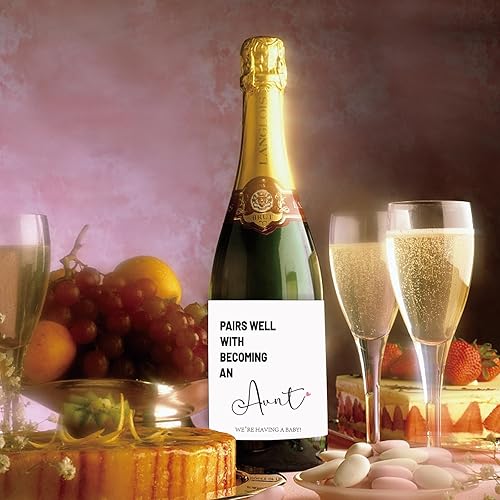 Miniatura 6 de 4 etiquetas de vino para revelación de embarazo, combina bien con calcomanías para botellas de vino de convertirse en una tía, regalo para tía y