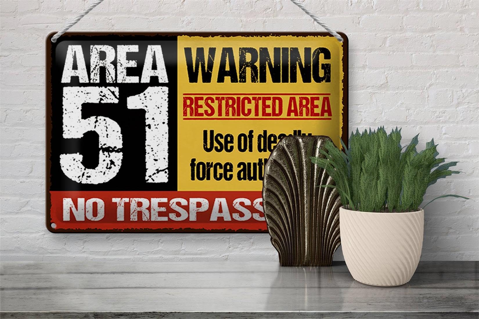 Femer Tabliczka blaszana sentencja 30 x 20 cm Area 51 Warning restrictes Area dekoracyjna tabliczka tin Sign