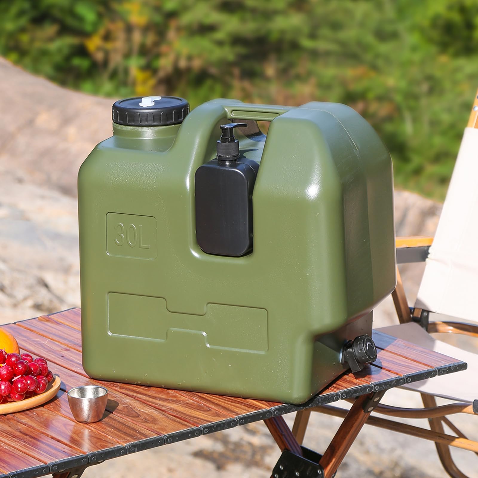 15L/30L Wasserkanister mit Zapfhahn, Tragbarer Wasserbehälter mit Desinfektionsmittelflasche, BPA-frei, Auslaufsicherer Wassertank für Camping, Wandern, Picknick, Notfälle