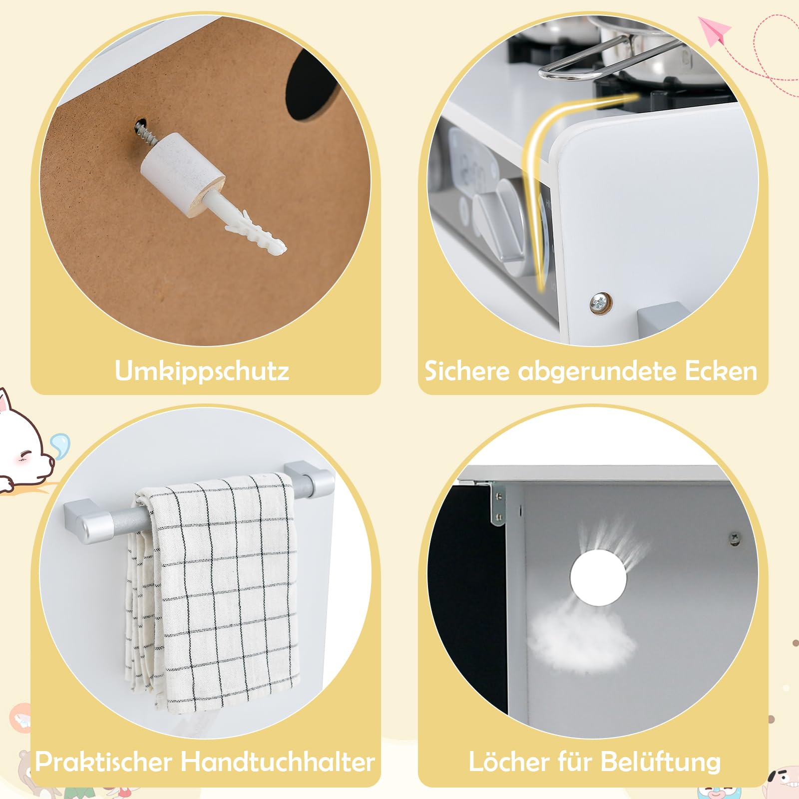 DREAMADE Kinderküche Holz mit Zubehör, Kinderspielküche Holzküche mit Herd Geschirrspüler Eismaschine Kühlschrank mit Tafel, Spielküche für Jungen und Mädchen ab 3 Jahren (Weiß)