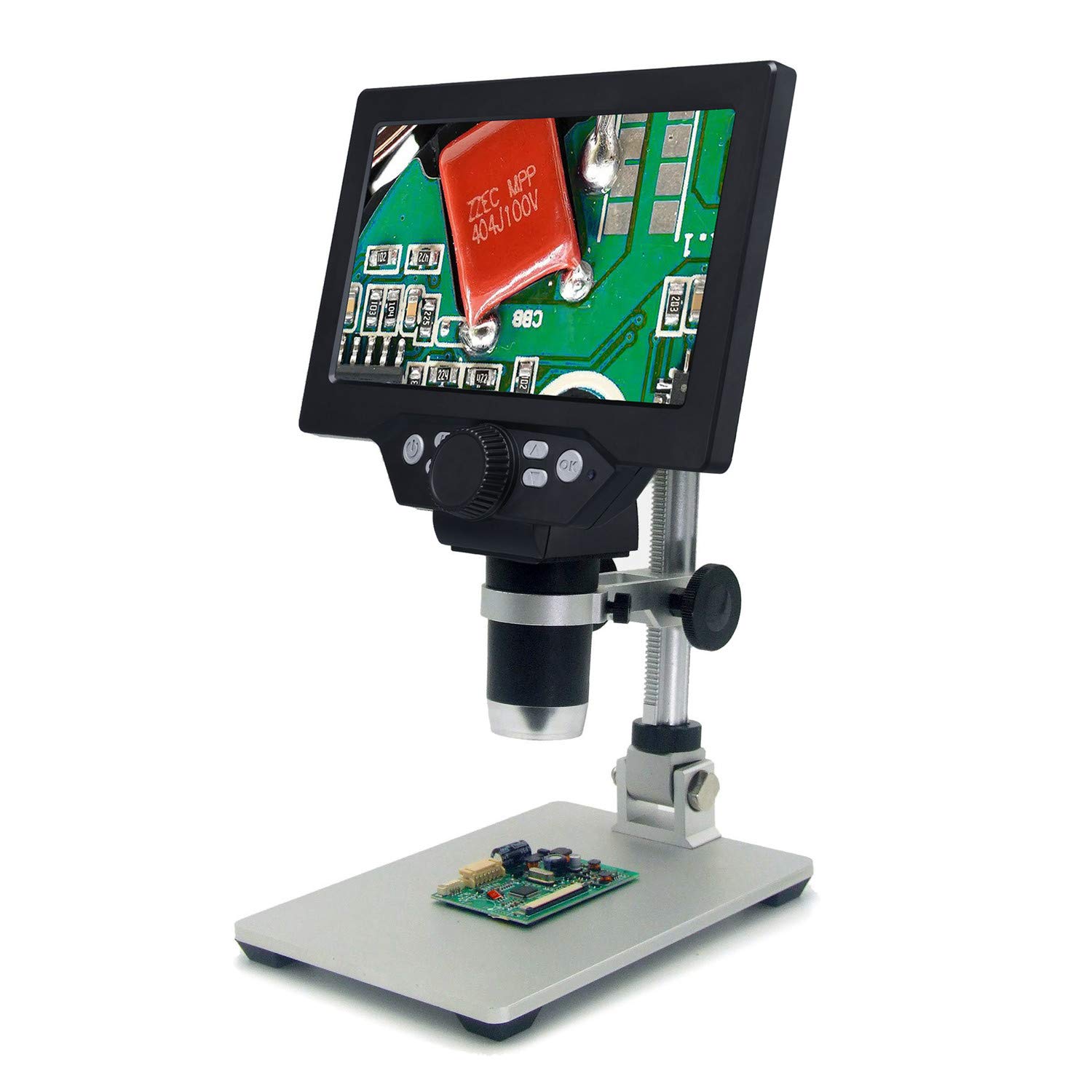 EMEBAY Microscopio Digitale HD LCD da 7 Pollici Batteria Ricaricabile | Microscopio Video Elettronico, 12 MP, Microscopio Portatile con Supporto in Metallo